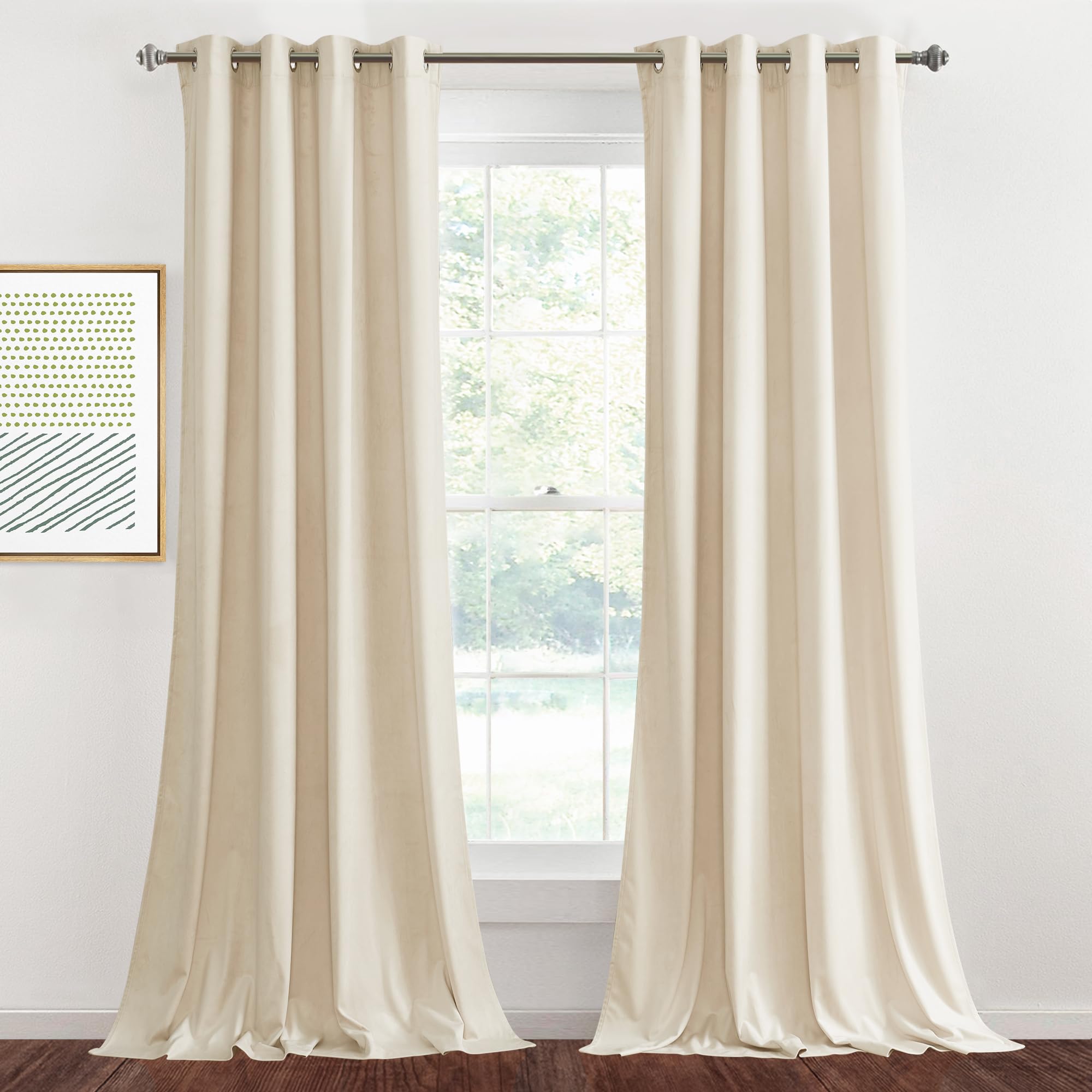 Stangh Beige Velvet Curtains Farmhouse Decor For Living Room, 2 Panels Light Diffusing Drapes Privacy Added For Bedroom Grommet