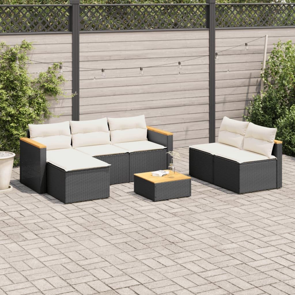 vidaXL 5 Piece Patio Sofa Set with Cushions Black PE Rattan Acacia Wood for Outdoor, Backyard, Terrace, Garden, Patio, Weather-Resistant, Modular