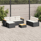 vidaXL 5 Piece Patio Sofa Set with Cushions Black PE Rattan Acacia Wood for Outdoor, Backyard, Terrace, Garden, Patio, Weather-Resistant, Modular