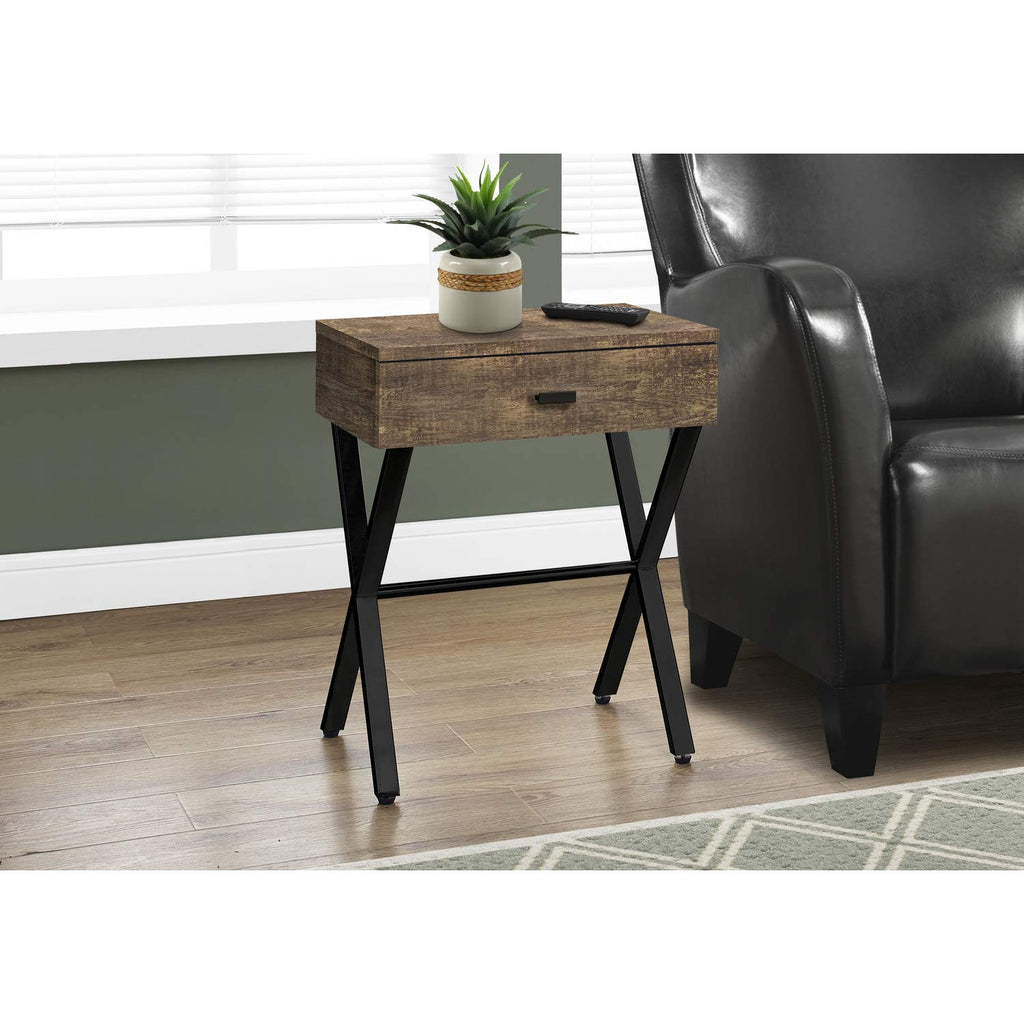 Monarch Specialties TABLE-24 H/BROWN RECLAIMED WOOD/BLACK METAL ACCENT, END TABLE, NIGHT STAND