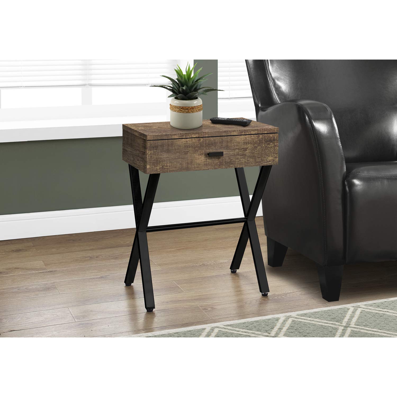 Monarch Specialties TABLE-24 H/BROWN RECLAIMED WOOD/BLACK METAL ACCENT, END TABLE, NIGHT STAND