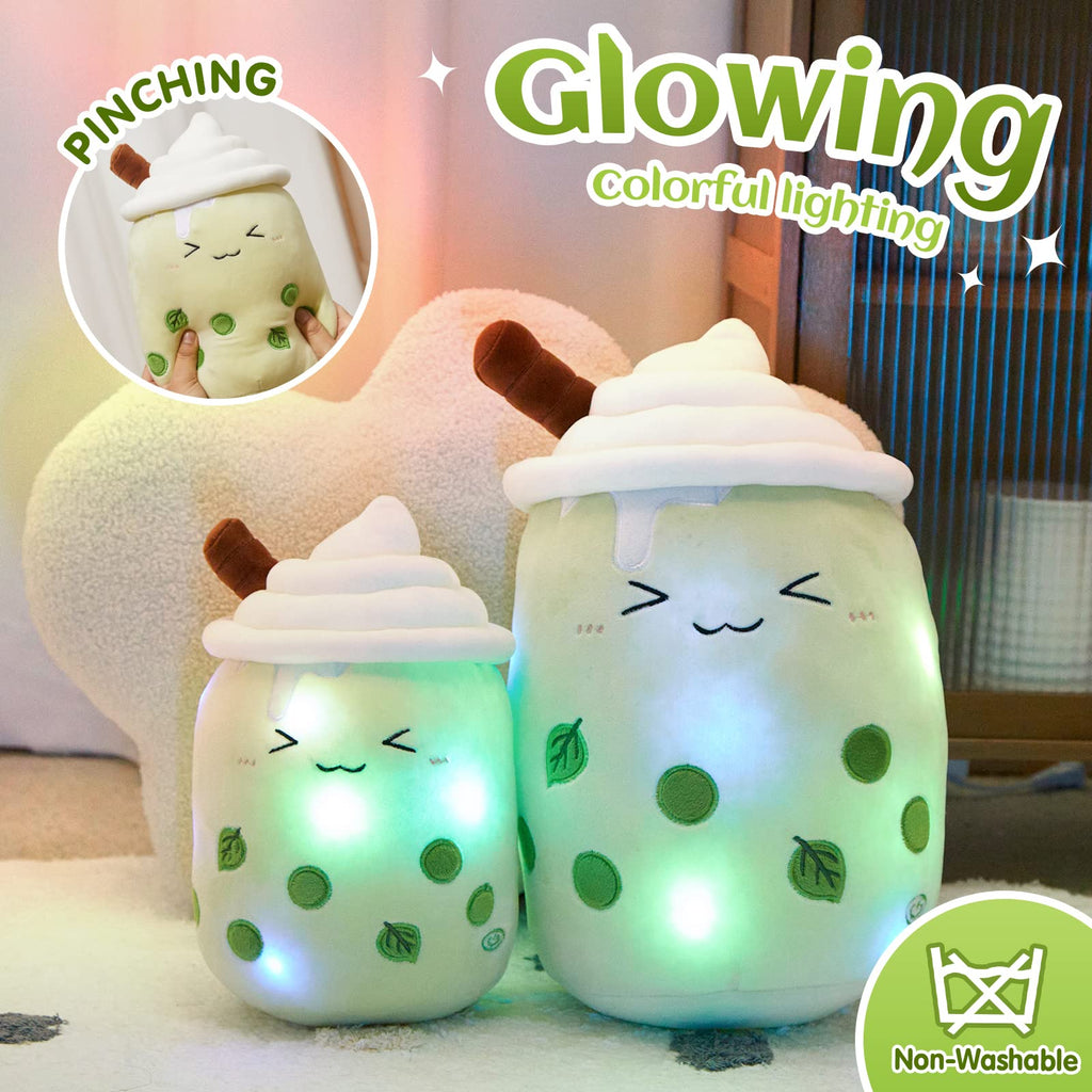 Athoinsu Light Up Matcha Milk Tea Plush Pillow 10' Kawaii Stuffed Bubble Animal Toy With Led Lights Birthday Christmas Holiday