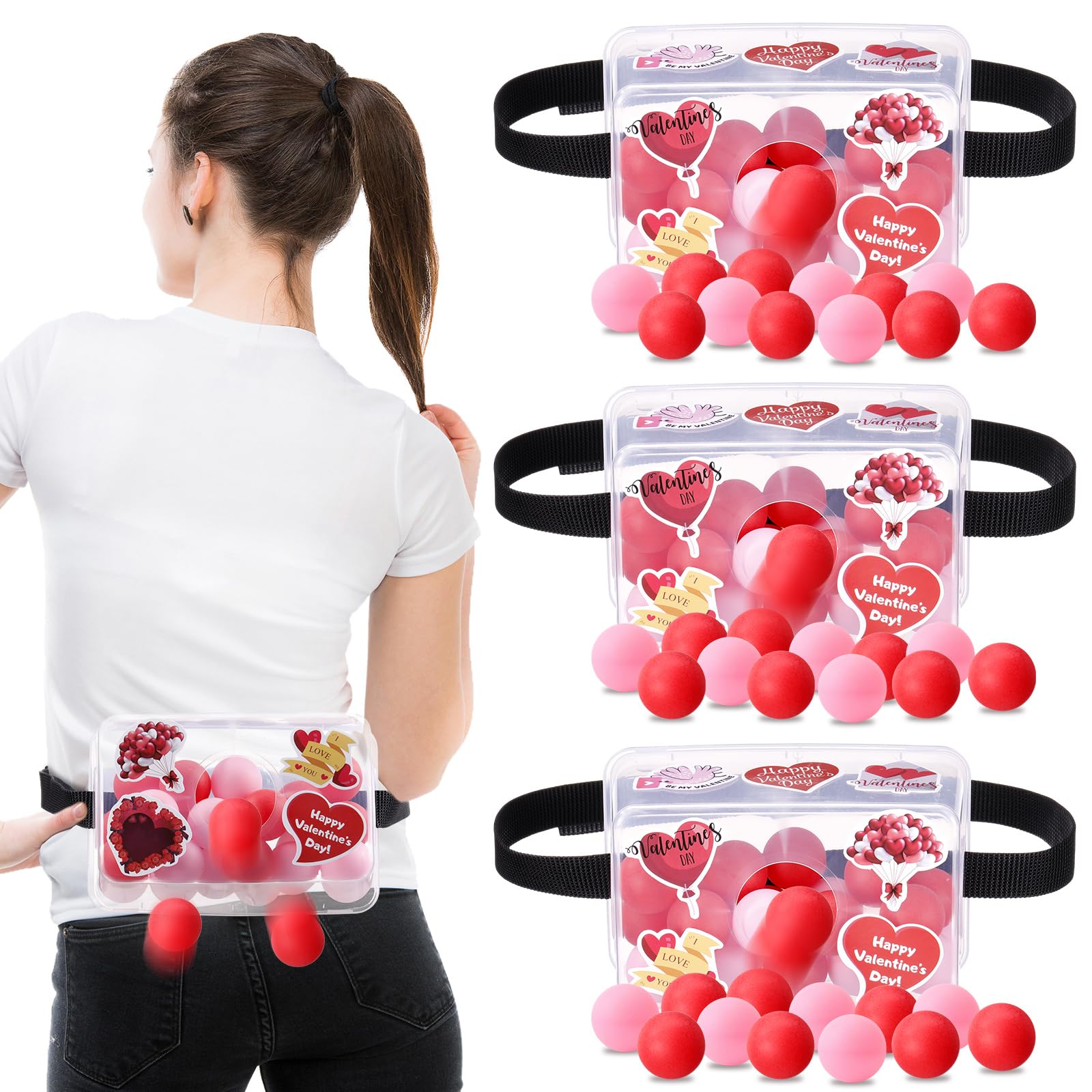 Teyva Daily 3 Sets Valentine Shaking Swing Balls Outdoor Game Novelty Twerk Game Includes 3 Strap Shake Box and 30 Balls with Gr