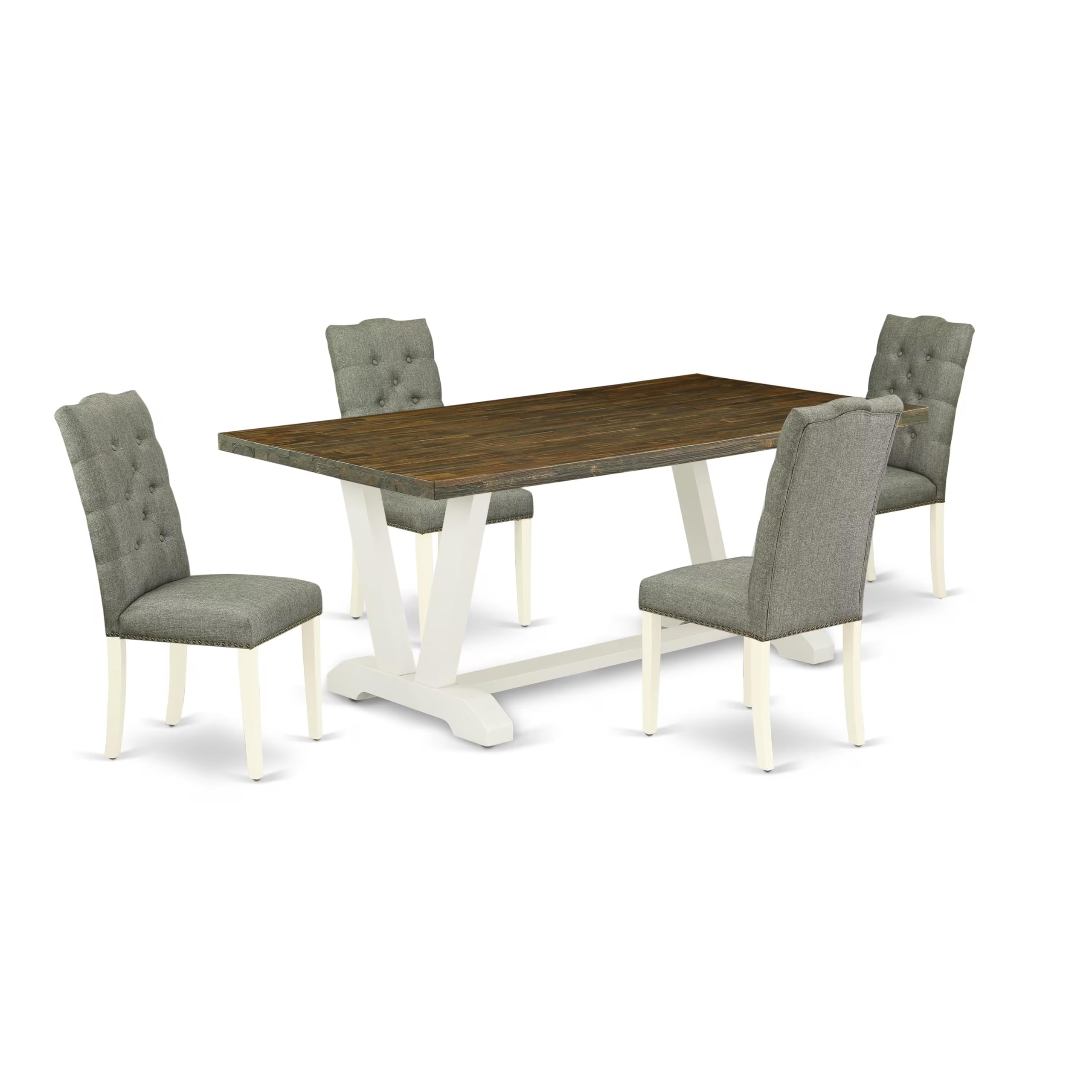 East West Furniture V077El207-5 5 Piece Dinette Set For 4 Includes A Rectangle Dining Room Table With V-Legs And 4 Gray Linen Fabric Upholstered Parson Chairs, 40X72 Inch, Multi-Color