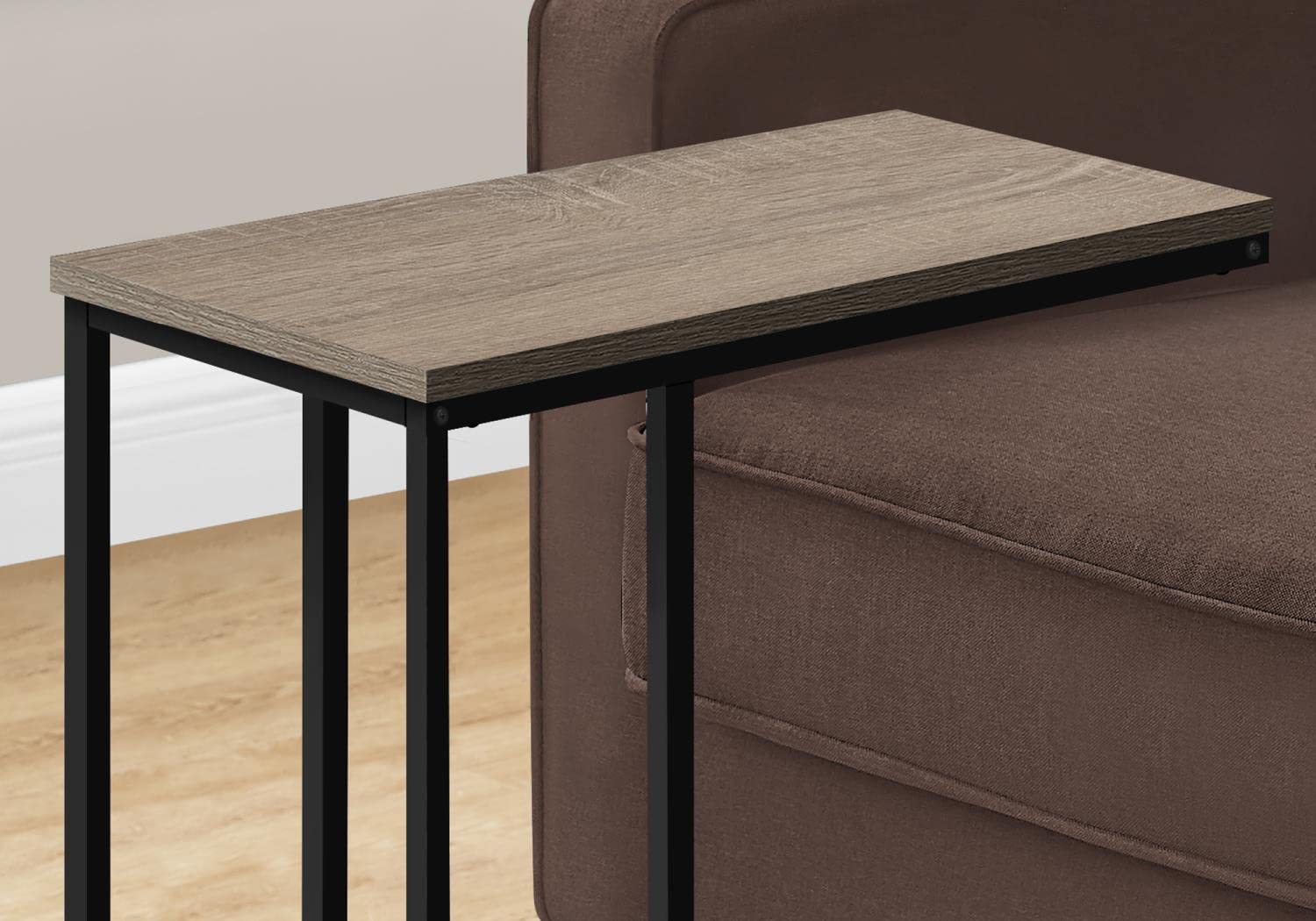 Monarch Specialties 3766 Accent Table, C-shaped, End, Side, Snack, Living Room, Bedroom, Metal, Laminate, Brown, Black, Contemporary, Modern Table-25, 15.75&quot; L x 9.45&quot; W x 24&quot; H, Dark Taupe Wood-Look