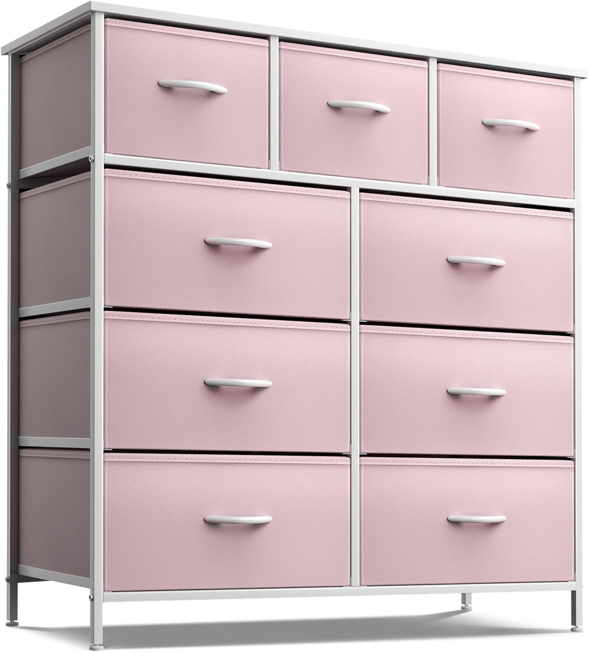 Sorbus Dresser With 9 Drawers - Furniture Storage Chest Tower Unit For Bedroom, Hallway, Closet, Office Organization - Steel Frame, Wood Top, Fabric Bins (Solid Pink, Solid)