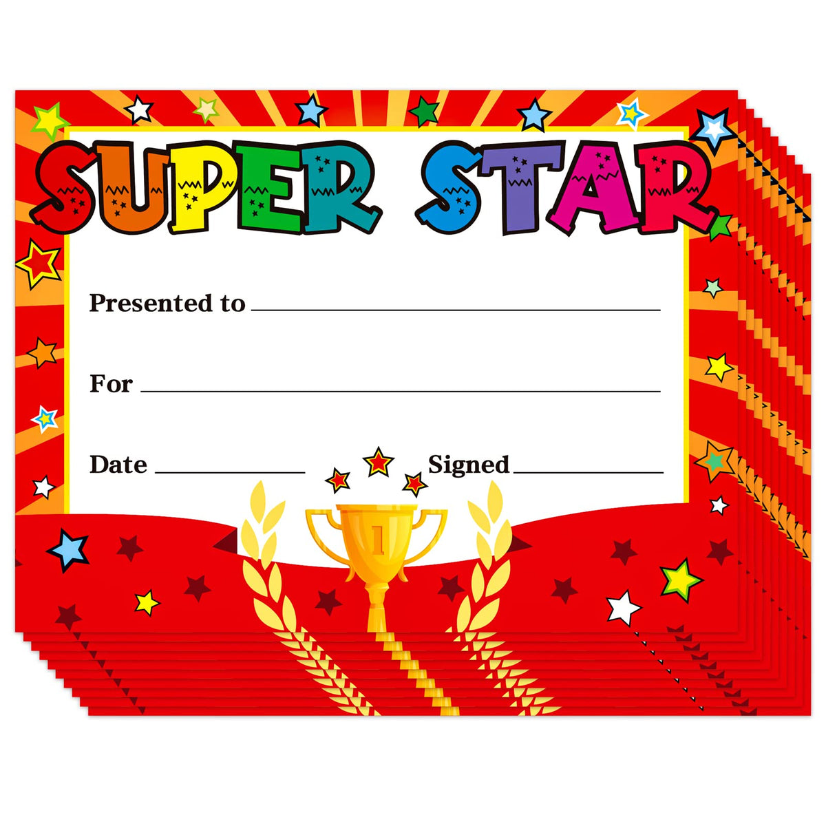 Bizibaff Super Star Rewards Award Certificates For Kids Student 30Pcs Kindergarten Preschool Award Certificates Of Achievement S