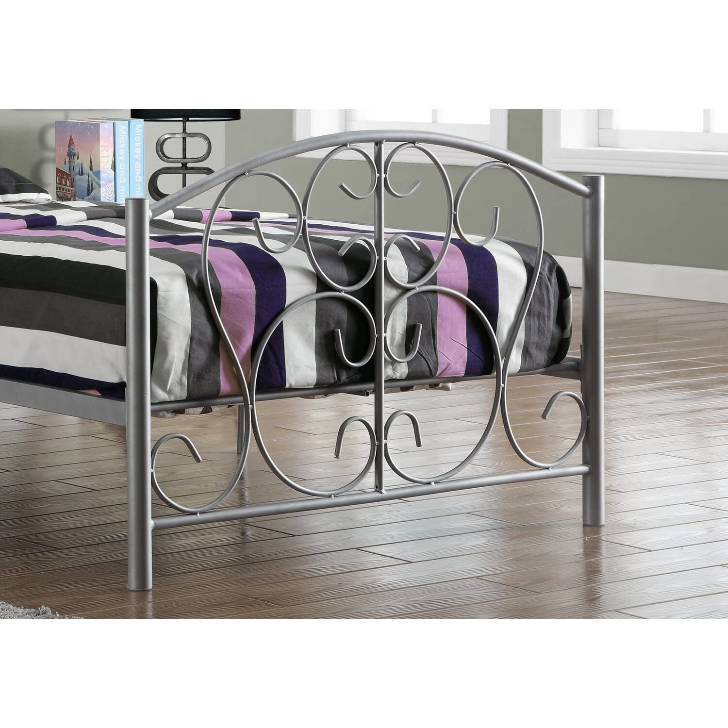 Monarch Specialties Silver Metal Twin Size Bed Frame Only, 37-Inch