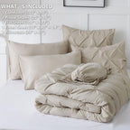 Himeet King Size Bedding Sets 7 Pieces King Bedding Set Pintuck King Size Comforter Set Pinch Pleat Beige