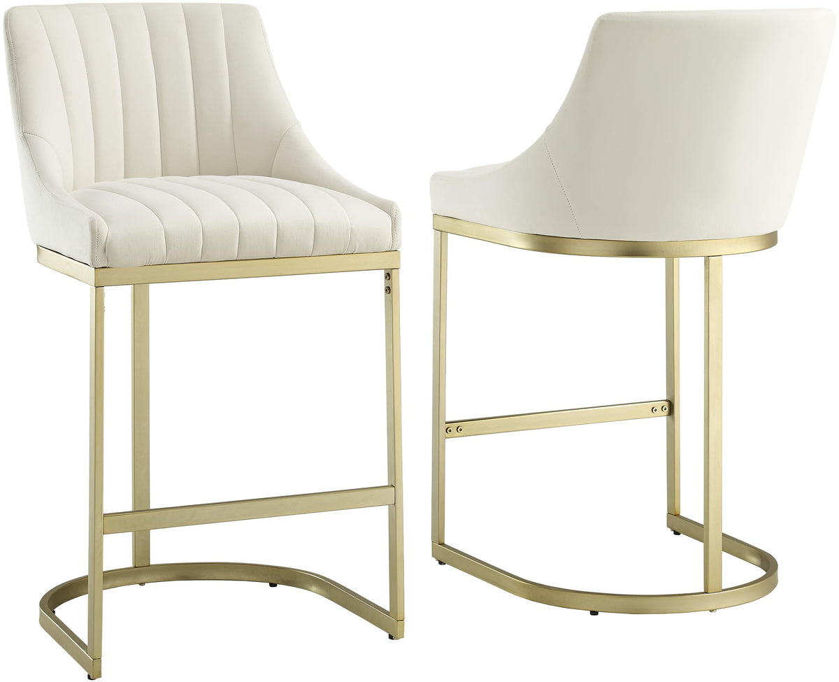 Crosley Furniture Esme Upholstered Counter Height Bar Stools Set of 2, Kitchen and Dining Stool, Glam Décor, Creme/Gold