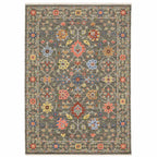 HomeRoots 509281 10 x 13 ft. Gray Salmon Pink Gold Blue Rust Deep Blue Ivory & Green Oriental Power Loom Stain Resistant Rectangle Area Rug with Fringe