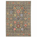 HomeRoots 509279 6 x 9 ft. Gray Salmon Pink Gold Blue Rust Deep Blue Ivory & Green Oriental Power Loom Stain Resistant Rectangle Area Rug with Fringe