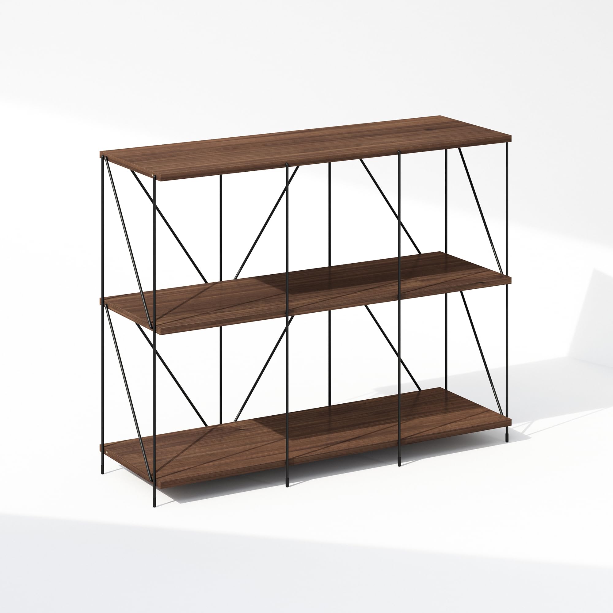 Furinno Wire 3-Tier Industrial Style Metal Frame Bookcase, Display Shelf, 35 Wide, Walnut Cove
