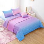 Jqinhome Queen Girls Comforter Set,6 Piece Bed In A Bag 3D Purple Orange Glitter Bedding Set -All Season Microfiber Rainbow Bedding Sets For Girls Women