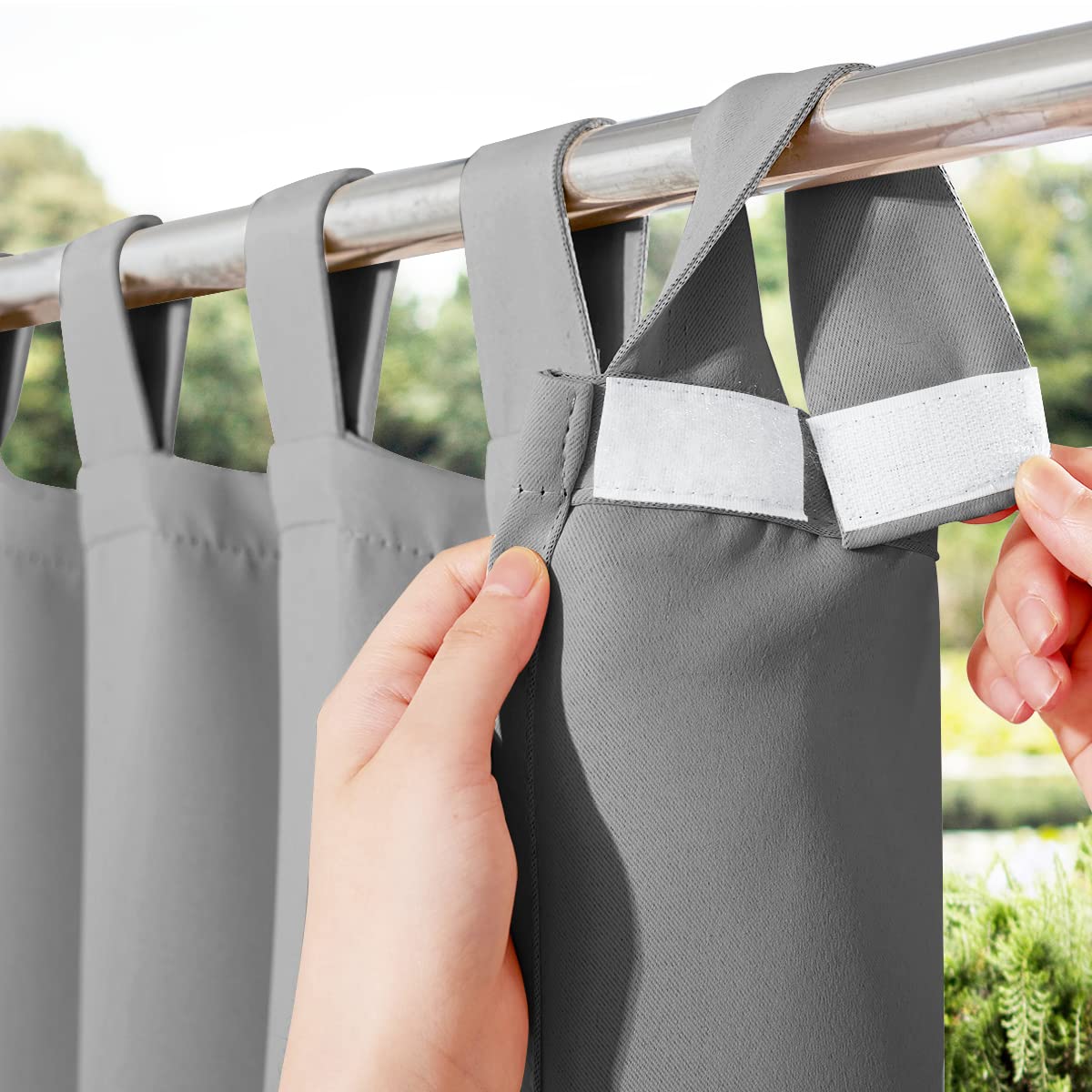 Nicetown Patio Curtain Outdoor Waterproof Extra Long, Self-Stick Tab Top Thermal Insulated Blackout Indoor Outdoor Vertical Drap