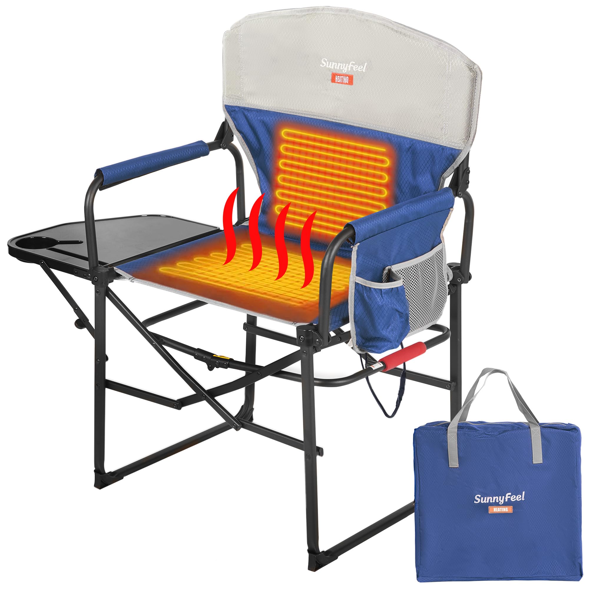 SUNNYFEEL Heated Camping Directors Chair 2 Pack, Portable Folding Lawn Chairs for Adults Heavy Duty with Side Table,Pocket for B