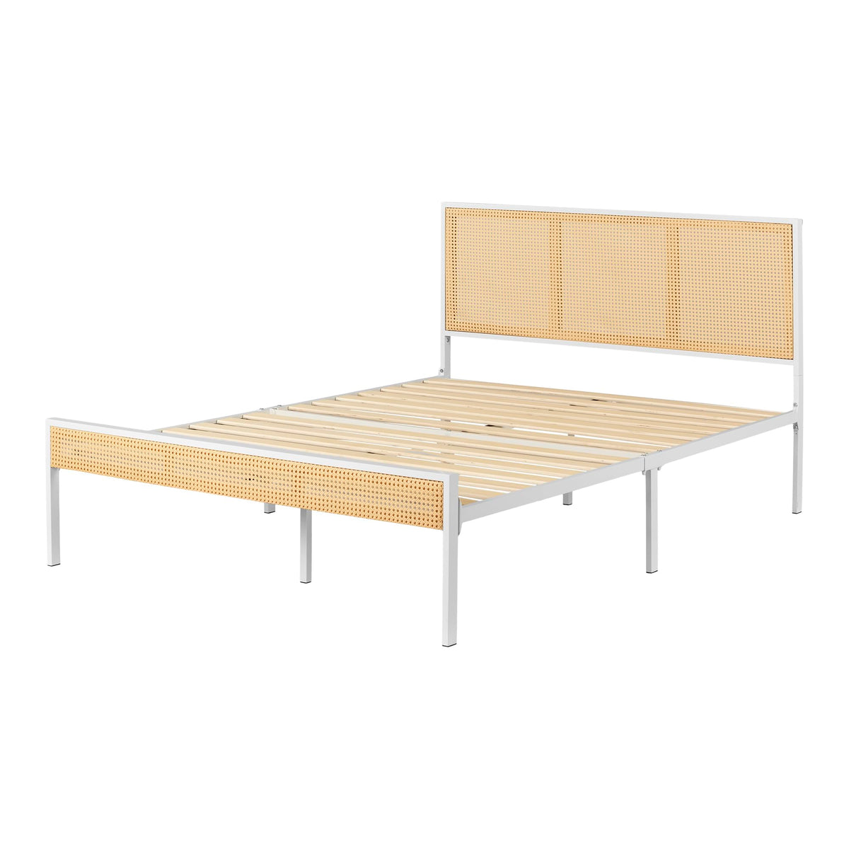 South Shore Hoya Metal Platform Bed Cane, Full, White And Natural