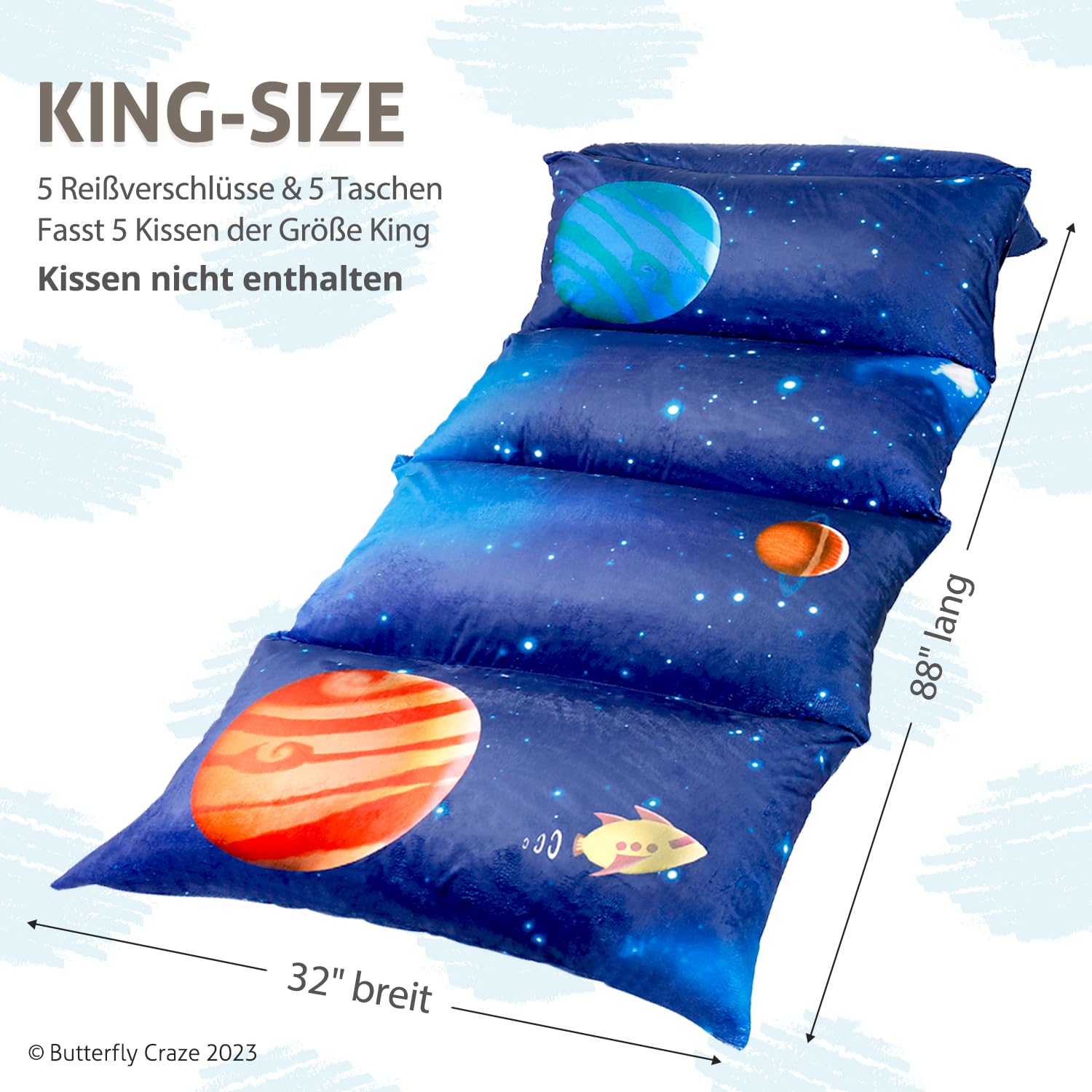 Butterfly Craze Floor Pillow Case, Mattress Bed Lounger Cover, Galaxy Blue, King Size - Cozy Seating Solution For Kids & Adults,