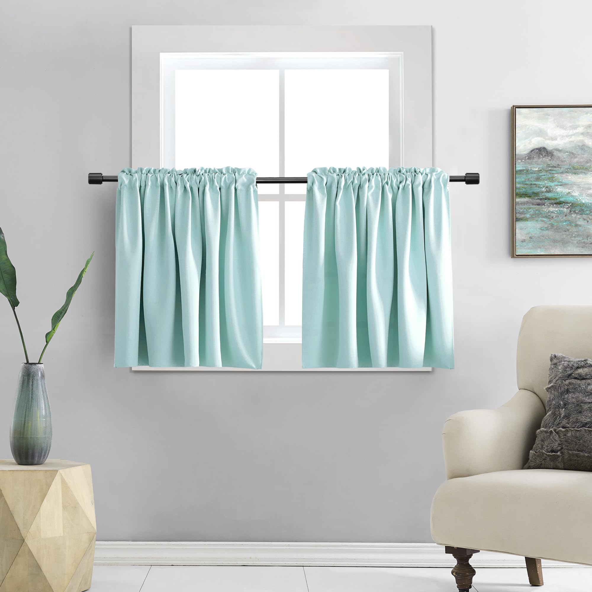 DONREN 36 Inch Length Short Curtain Tiers for Small Window - Room Darkening Thermal Insulated Window Treatment Rod Pocket Curtai