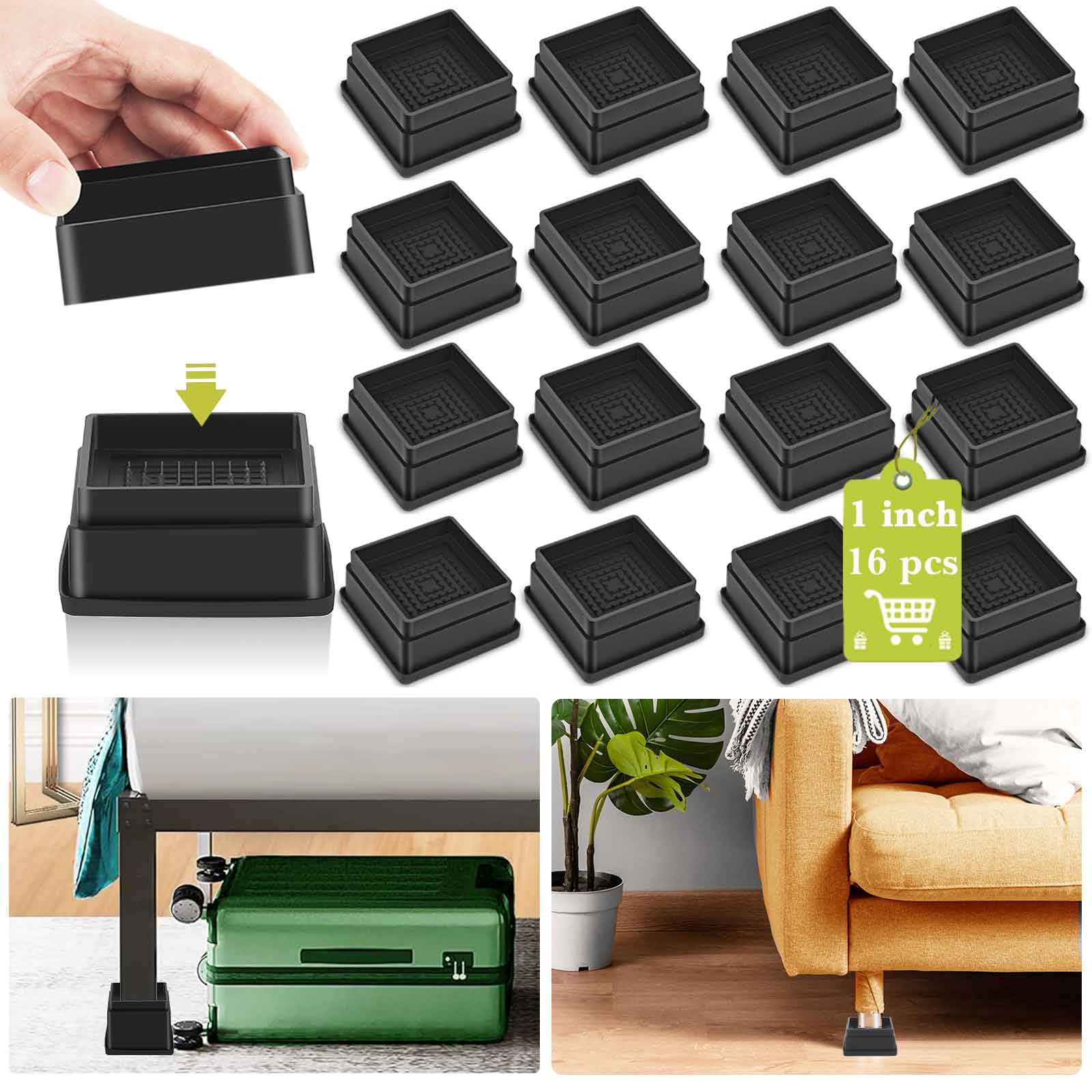 Yookwutar 16 Pack Furniture Risers 1 Inch, Adjustable Bed Risers Heavy Duty For Table Desk Couch Chair Sofa Cabinet Bed Frame Do