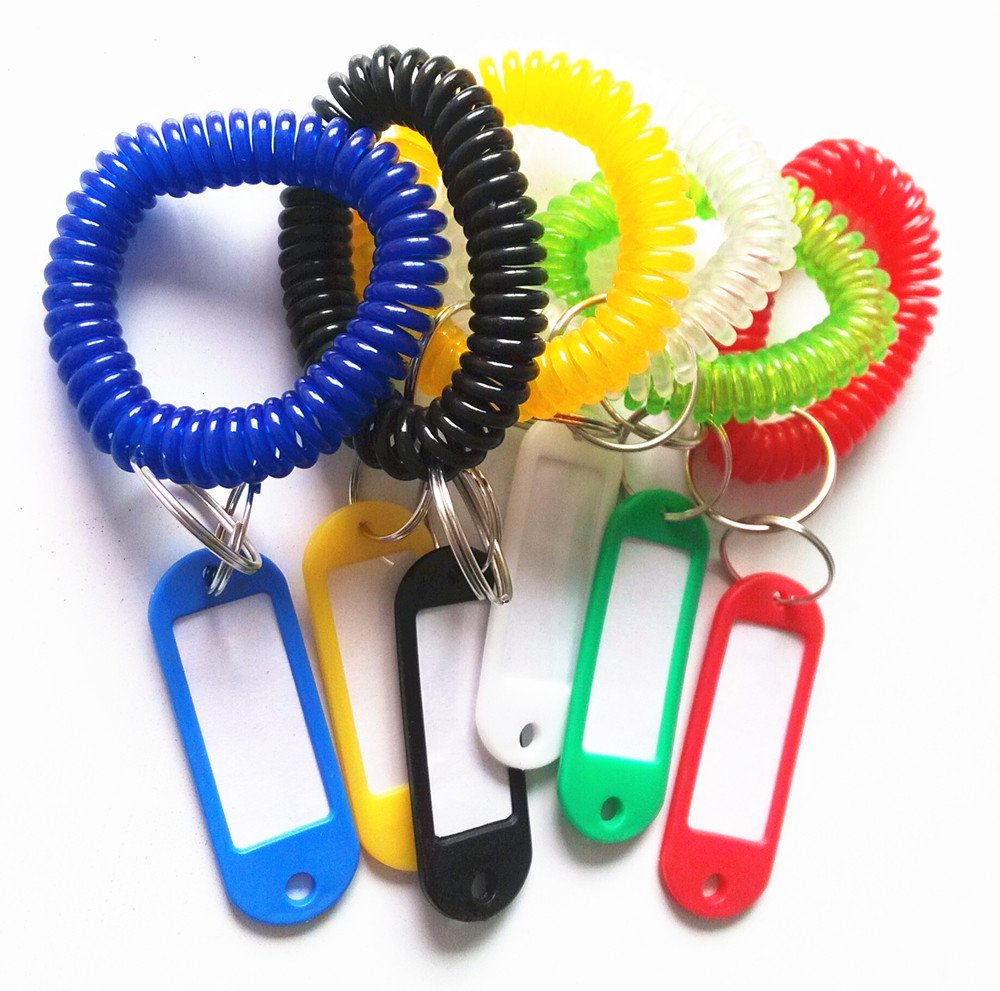 Yueton Pack Of 6 Colorful Spring Spiral Wrist Coil Key Chain Label, Wrist Band Key Ring Key Tag