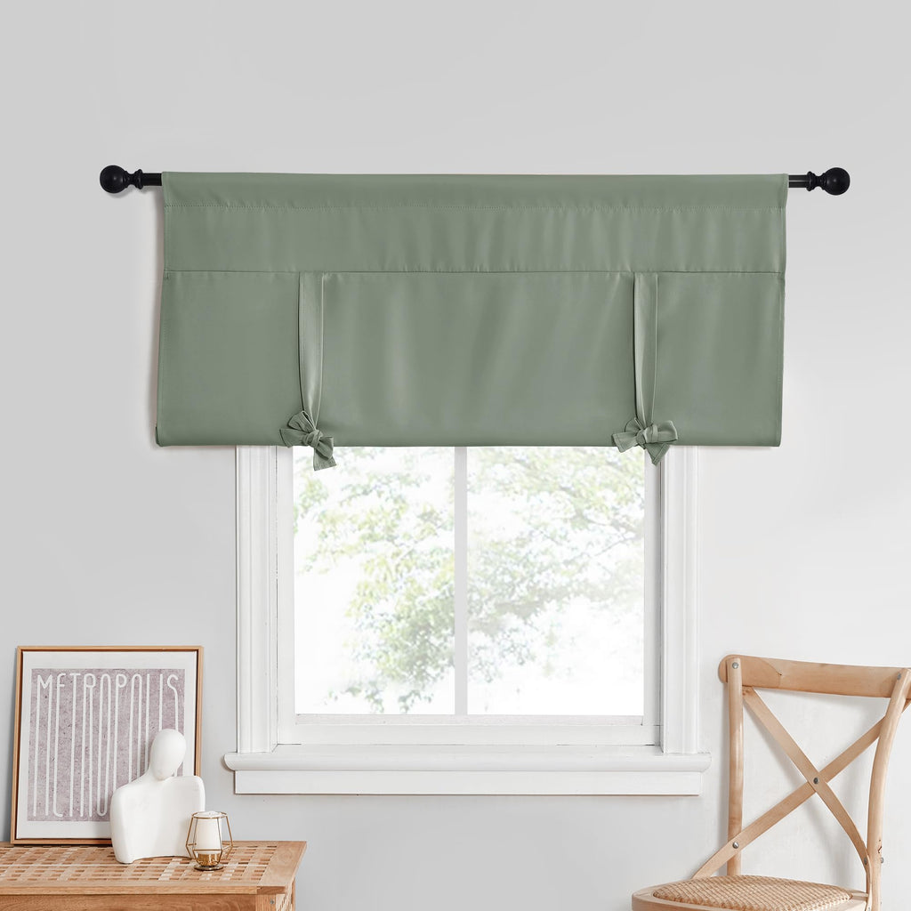 Nicetown Kitchen Window Curtains For Cabinet, Farmhouse Tie Up Short Curtains For Small Window Thermal Roman Shade Adjustable Va
