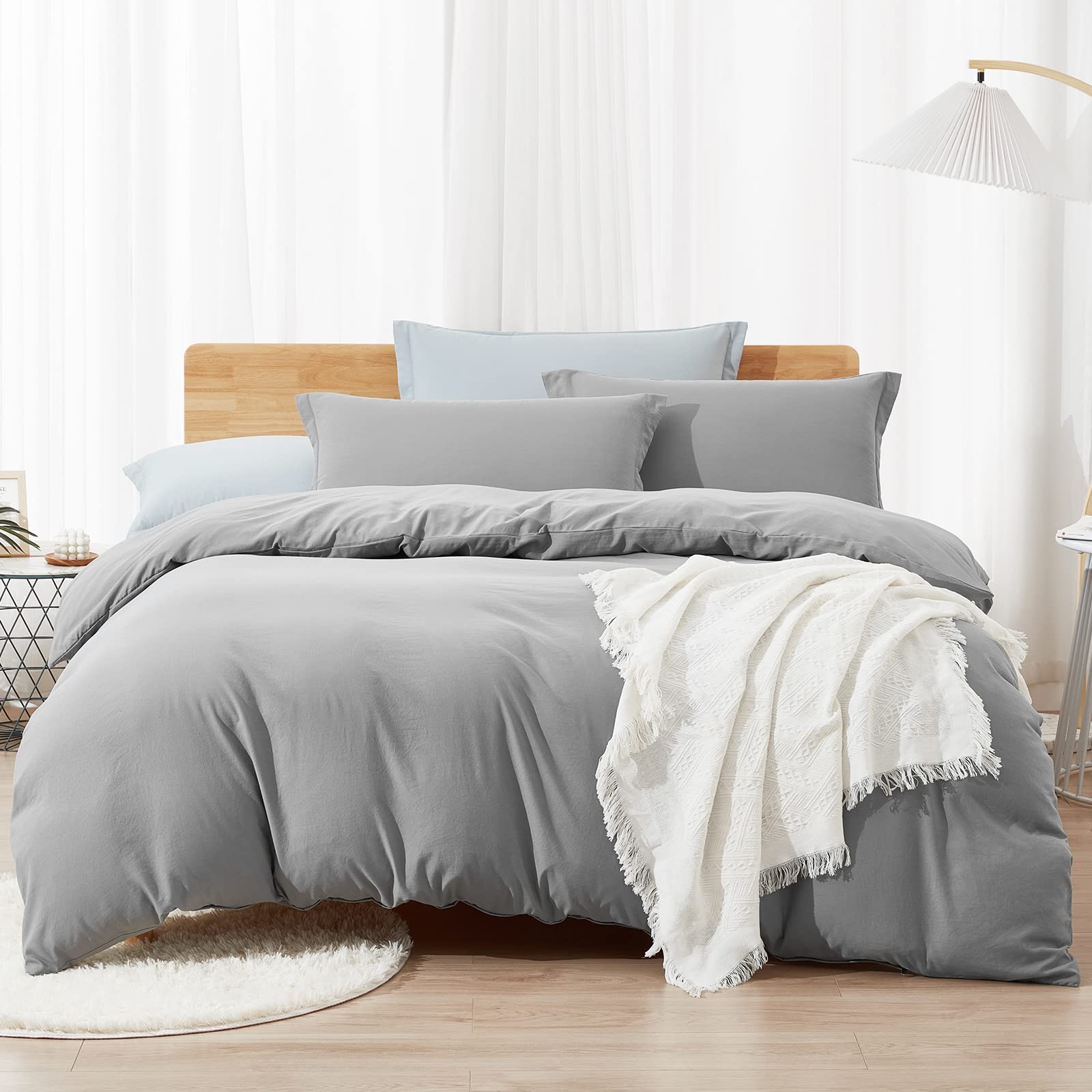 Dreaming Wapiti Duvet Cover King,Washed Microfiber Ice Grey King Size Duvet Cover Set,Solid Color - Soft And Breathable With Zipper Closure & Corner Ties (Ice Grey, King)