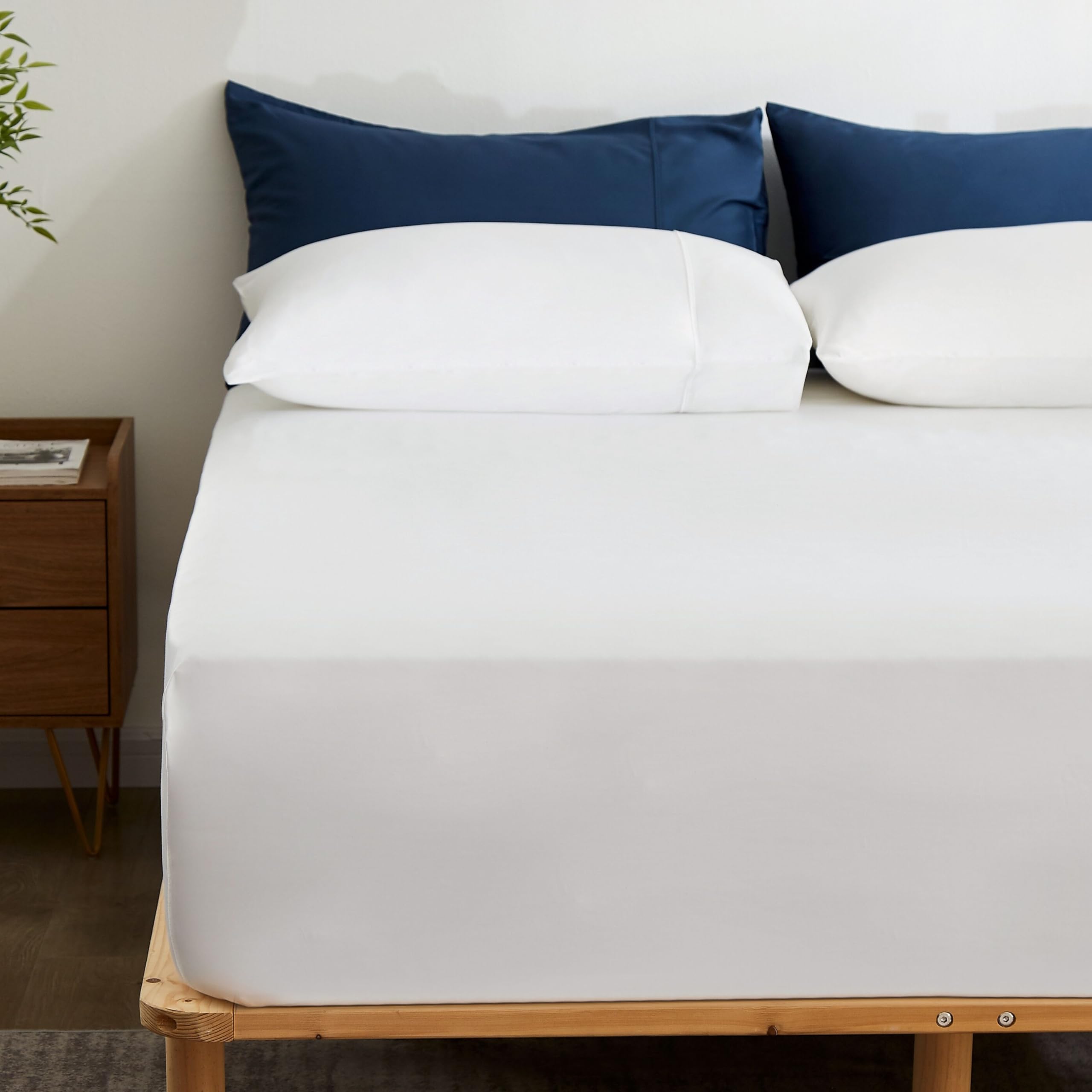 Gokotta 100% Bamboo Rayon Fitted Sheet With Pillow Cases, 300 Tc Super Soft Breathable Cooling Fitted Sheet King Size With 4 Ela