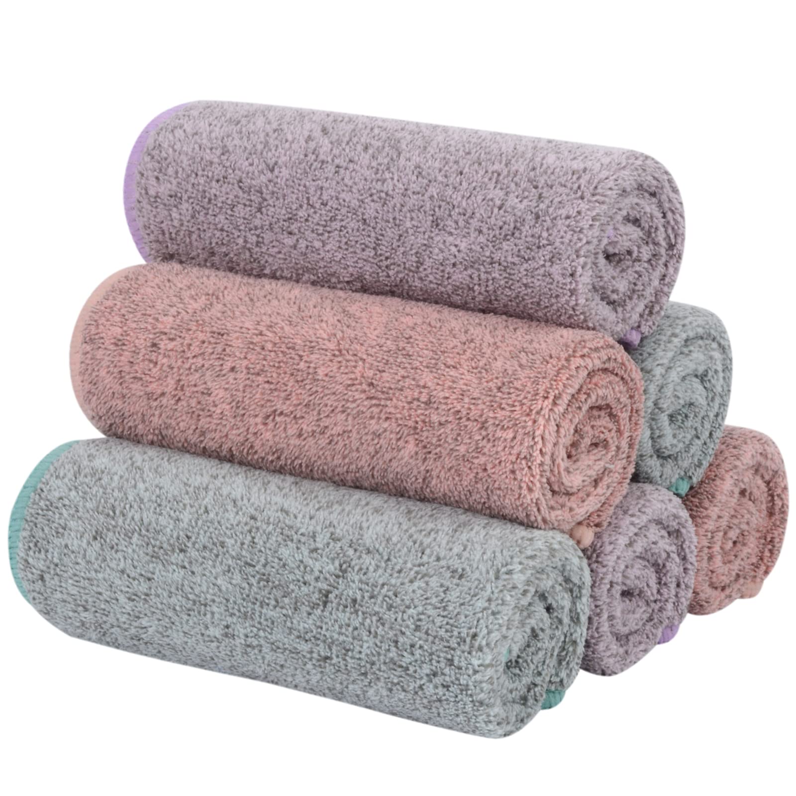 SINLAND Microfiber Face Towels Ultra Soft Bamboo Charcoal Facial Washcloths Face Cloth for Bath 12Inch x 12Inch 6 Pack