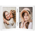 ORIVAN 5x7 Double Picture Frames Hinged Folding Photo Frames Vertical Stand Frames (White)