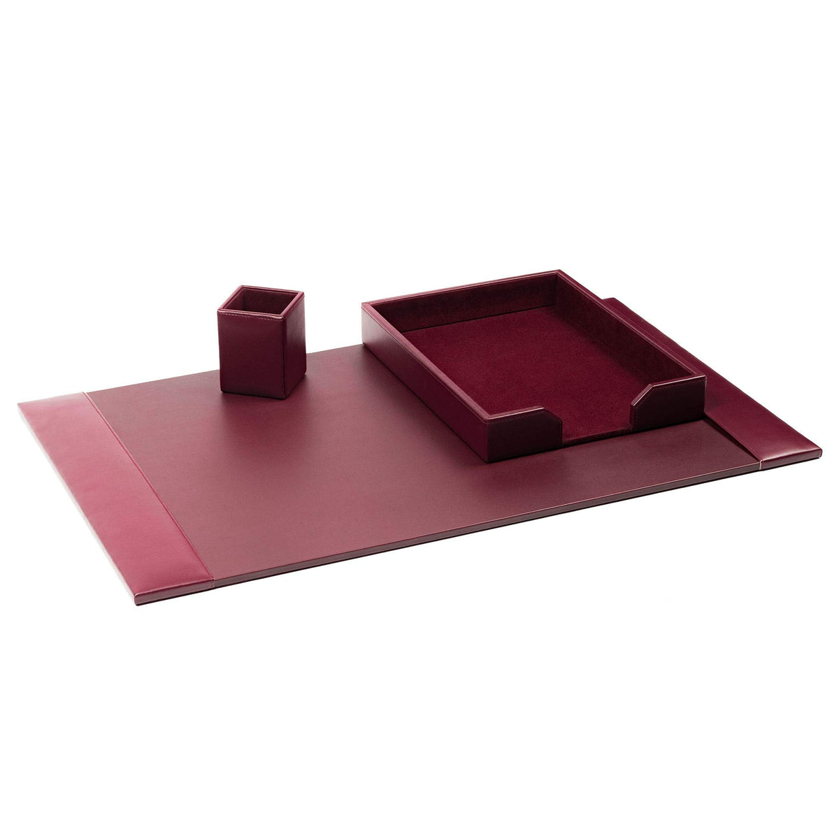 Dacasso Burgundy Bonded Leather Luxury 3-Piece Desk Accessory Set - Blotter Pad & Desk Organization Essentials - Executive Decor