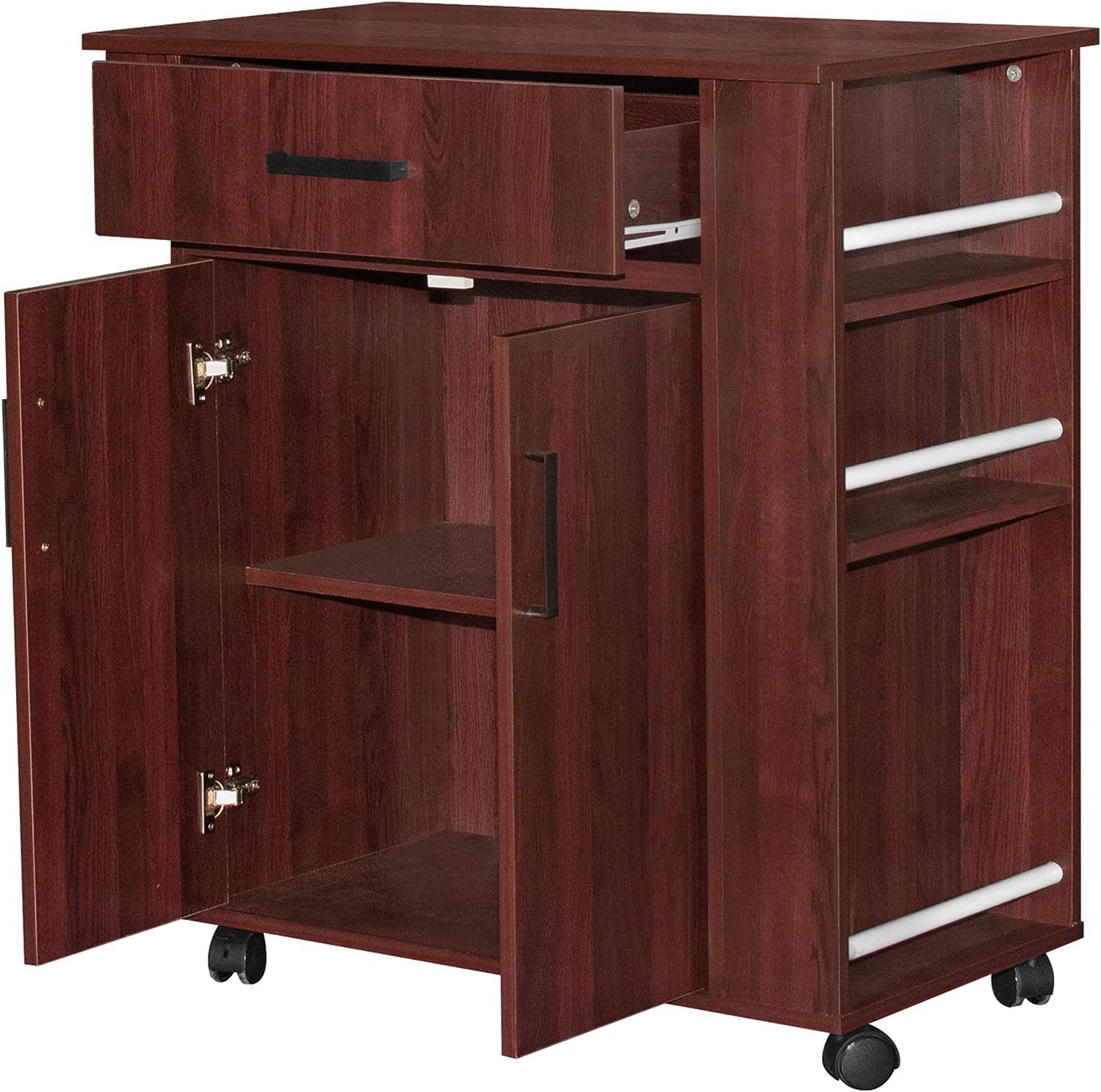 Woodpeckers Furniture And Mattress Shelby Rolling Kitchen Cart with Storage Cabinet Mahogany