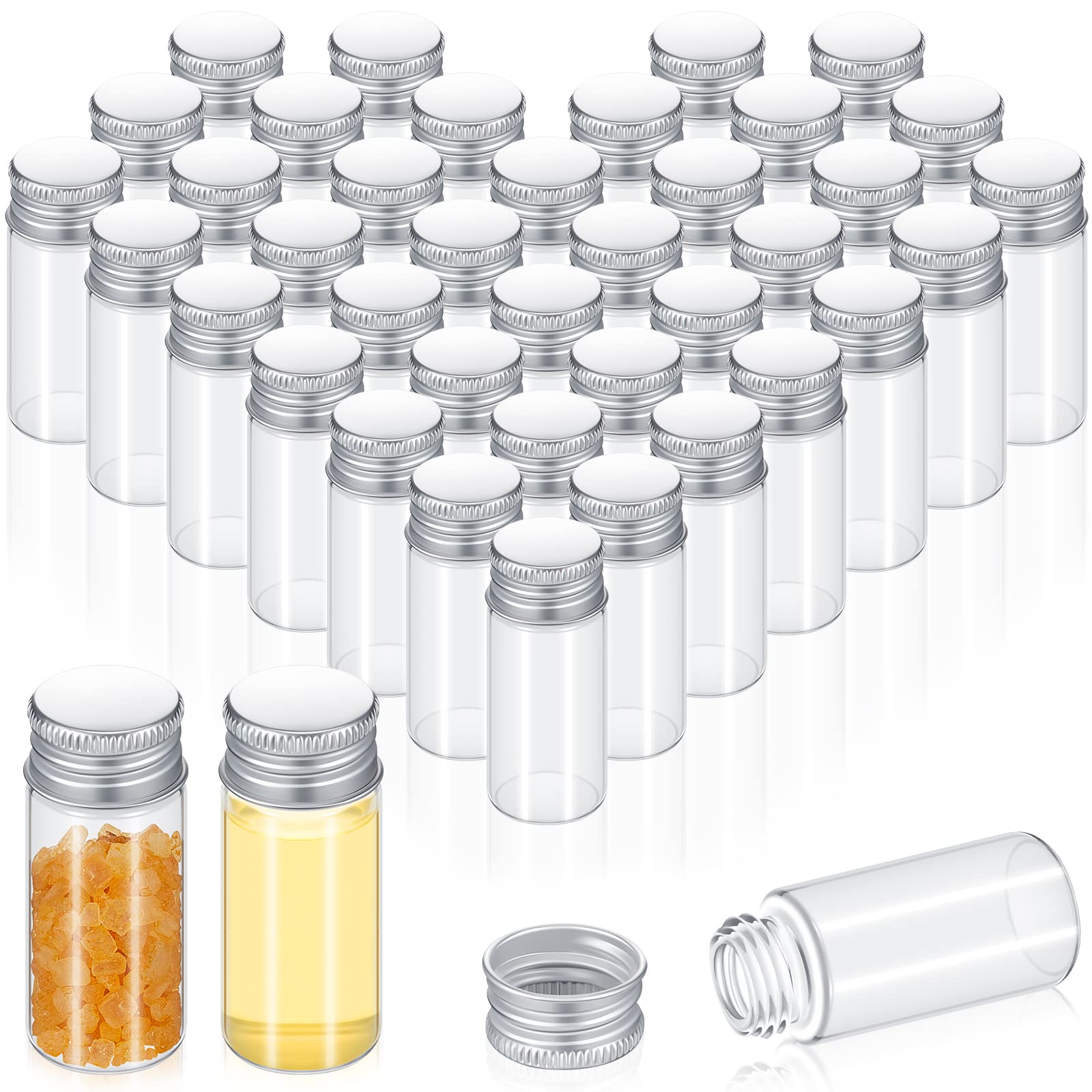Didaey 100 Pcs Small Clear Vials Spice Mini Jars with Lids Mini Glass Bottles with Screw Aluminum Metal Caps Tiny Jars Sample Co