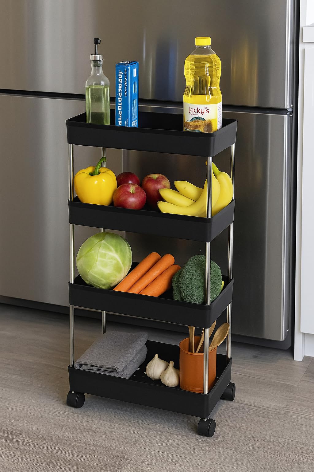 Aexoniz Toys Plastic Kitchen Storage Trolley Rack With Wheels, Slide Out Storage Shelves Space Saving Home Storage Organizer Rac