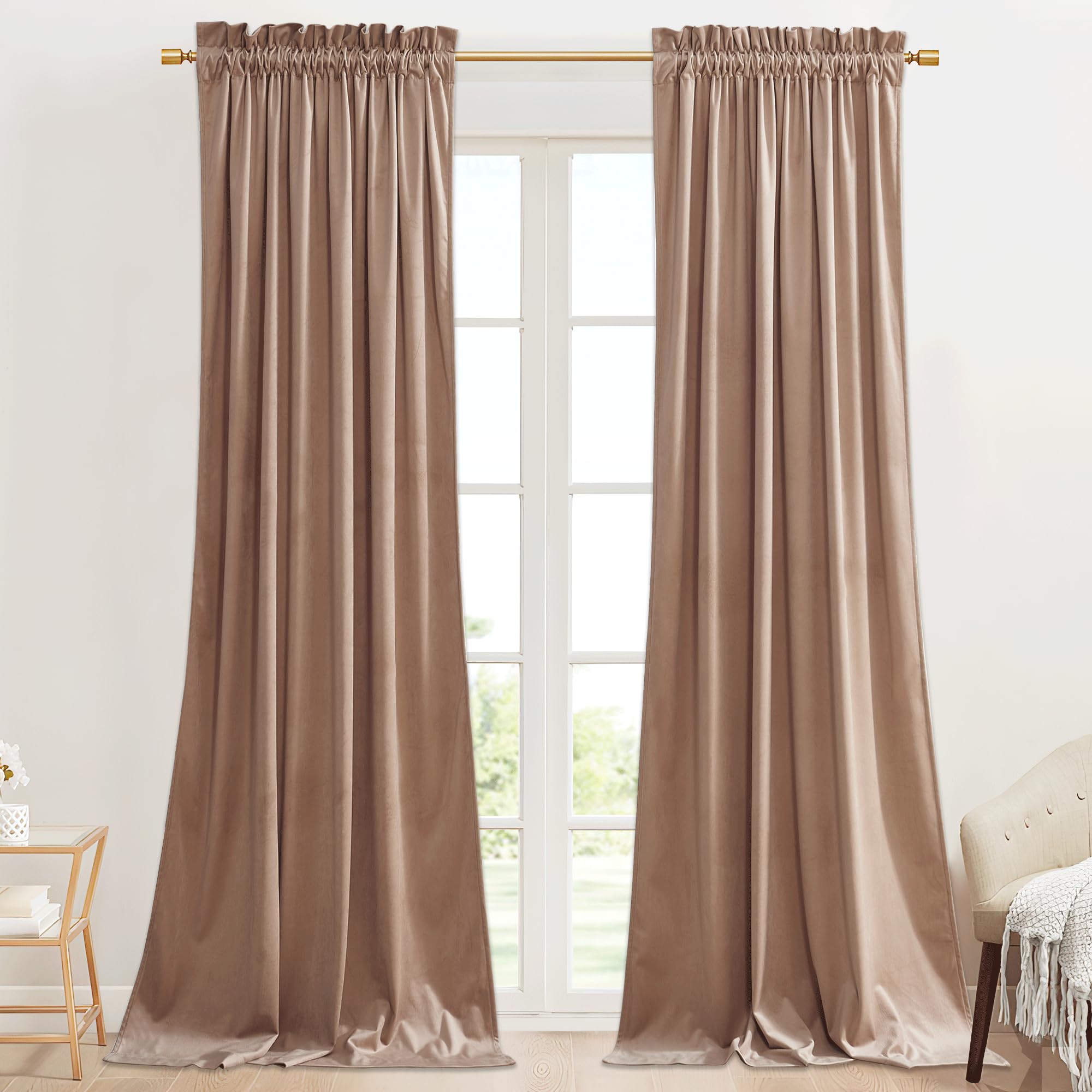 Stangh Velvet Doorway Curtains For Nursery Bedroom Blush Beige Rod Pocket Thermal Insulated Noise Reducing Window Drapes For Fre