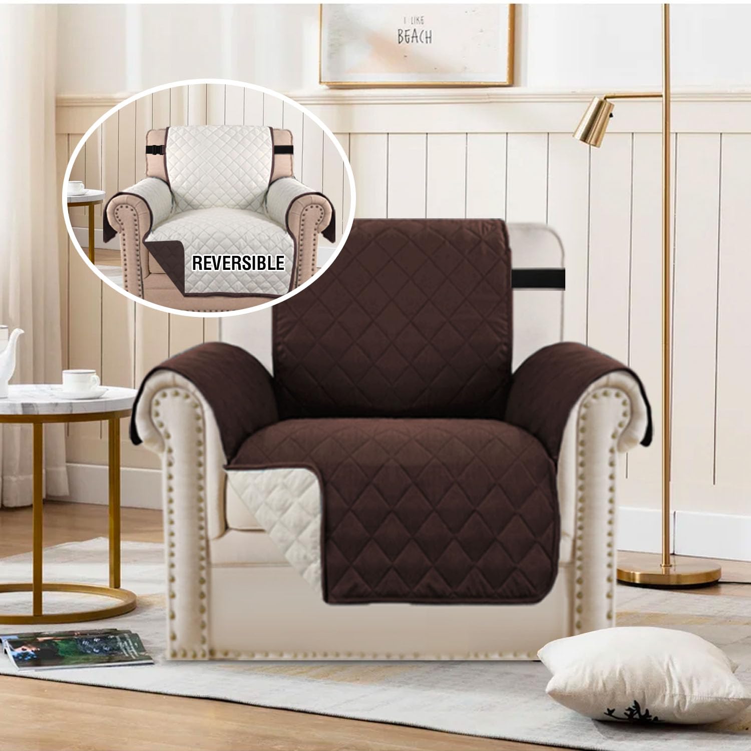 H.Versailtex Chair Slipcover Reversible Chair Cover For Dogs Water Resistant Chair Cover For Living Room Washable Furniture Prot