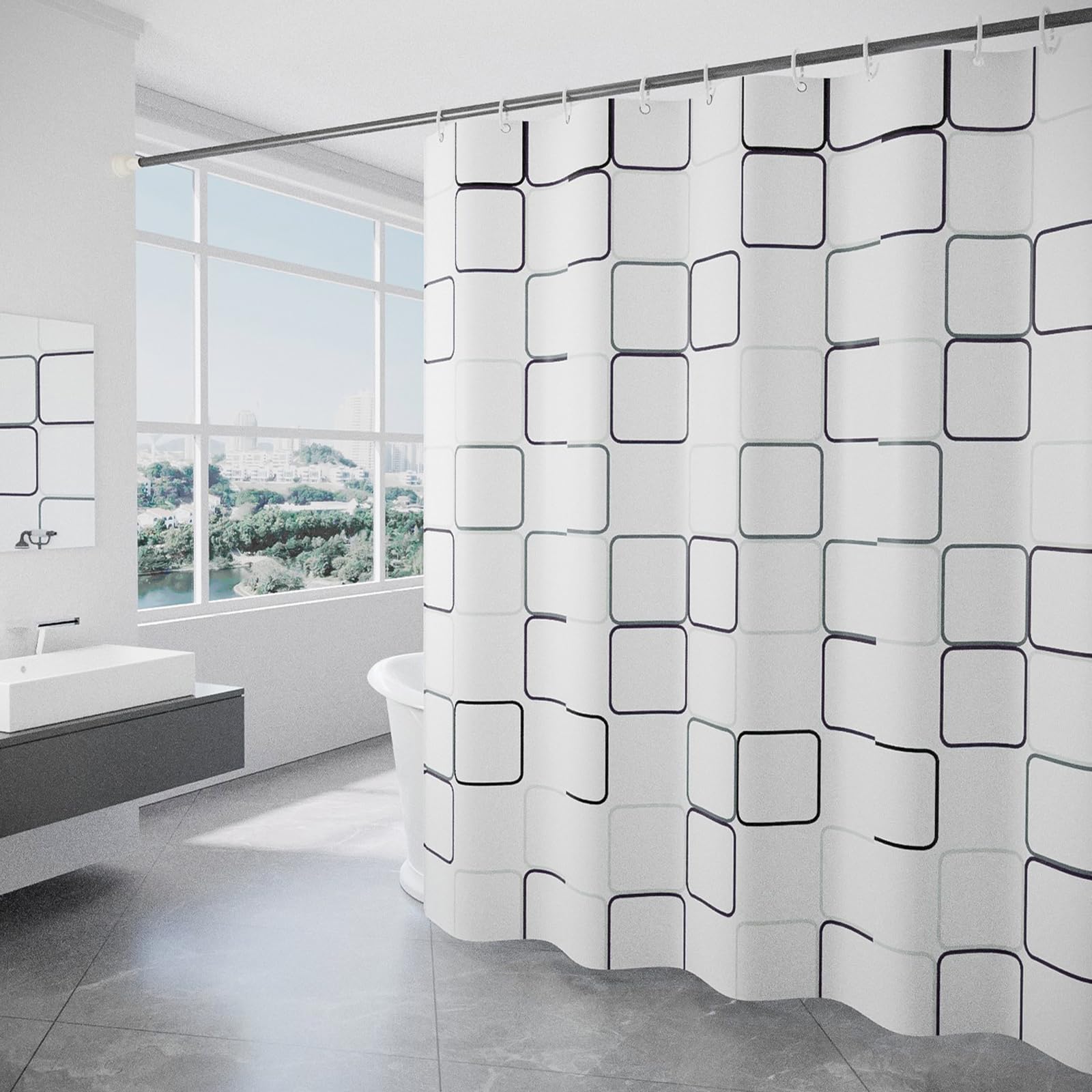 DEARARTBath Square White Shower Curtains for Bathroom, Thicken Fabric Shower Curtain Liner with 12 Hooks, 72*72inch Easy Car