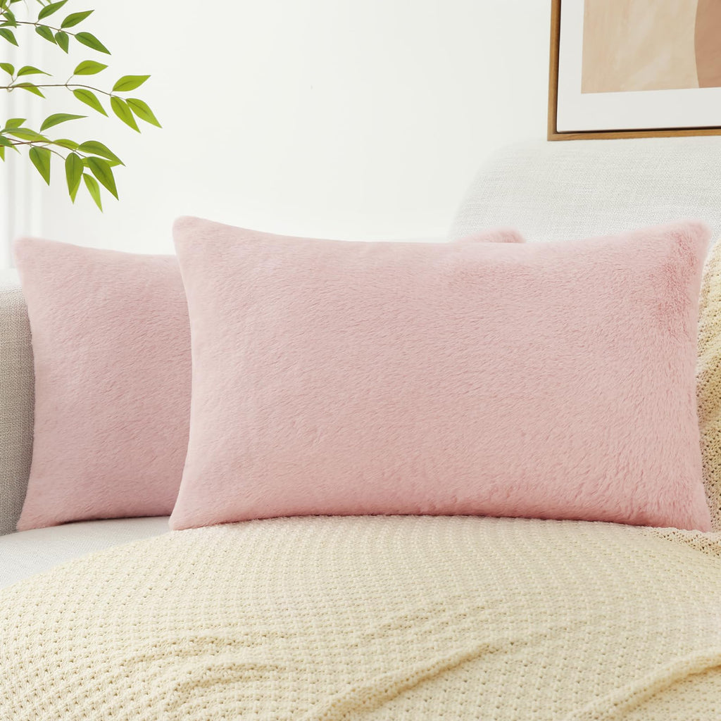 Pallene Faux Fur Plush Lumbar Throw Pillow Covers 12x20 Set of 2 - Luxury Soft Fluffy Cozy Decorative Pillow Covers for Sofa, Co