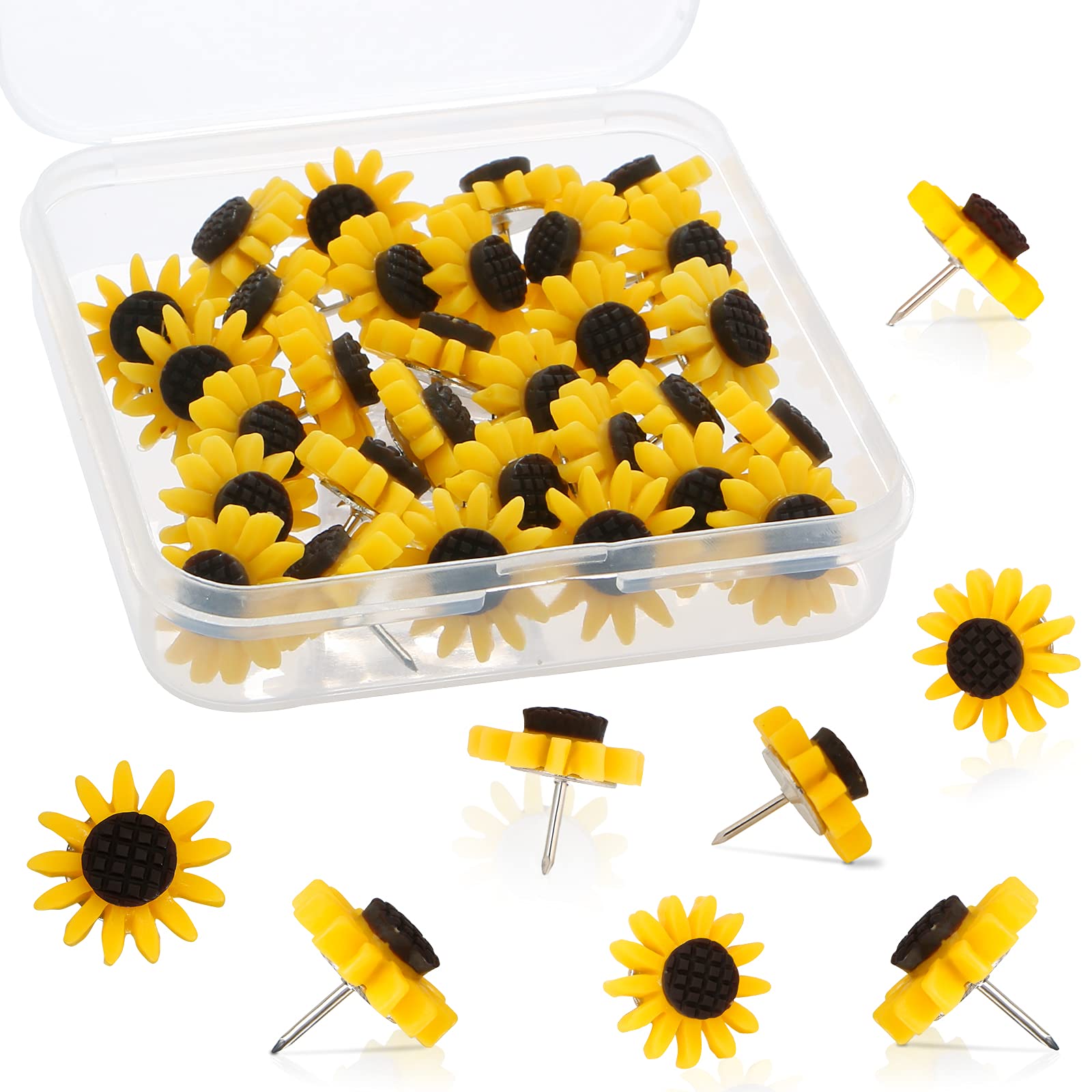 Uhomeny 20 Pieces Sunflower Push Pins, Flower Thumbtacks Decorative Drawing Pins Cork Board Tacks Sunflower Tacks With Box For M