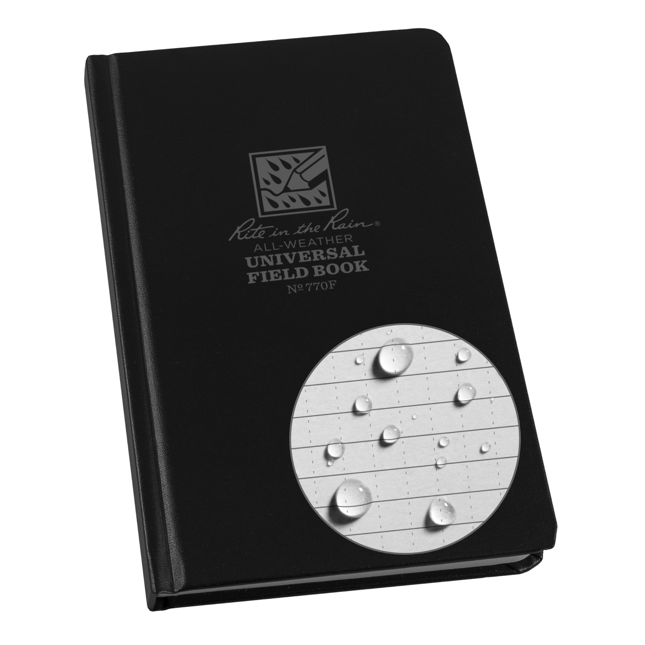 Rite In The Rain Weatherproof Hard Cover Notebook Black Cover, Universal Pattern (No. 770F), 7.5 X 4.75 X 0.625