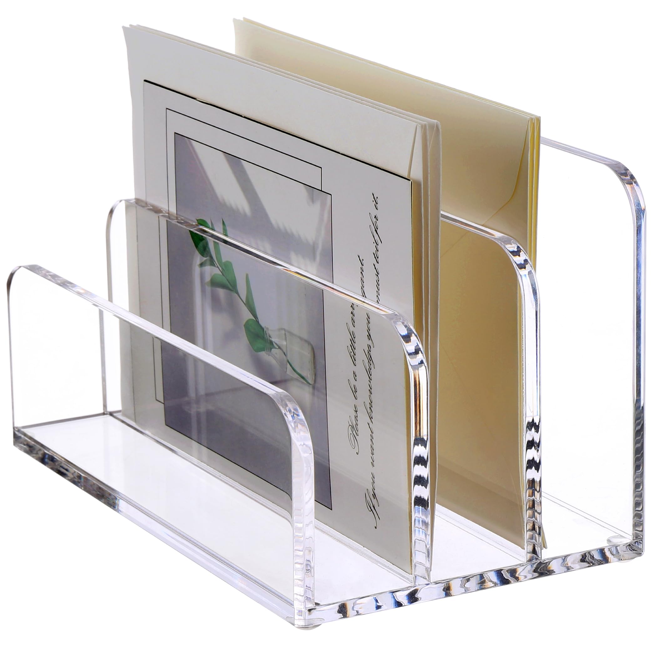Sanrui 3 Compartments Mail Organizer Letter Holder For Desk ,Vertical Letter Holder,File Sorter Acrylic Desk Organizer Office Su