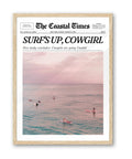 iHery Small Framed Trendy Coastal Cowgirl NewsPaper Wall Art Prints,Beige OAK Wood 8x10in Canvas Wall Decor For Bedroom,Western 
