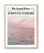 iHery Small Framed Trendy Coastal Cowgirl NewsPaper Wall Art Prints,Beige OAK Wood 8x10in Canvas Wall Decor For Bedroom,Western 