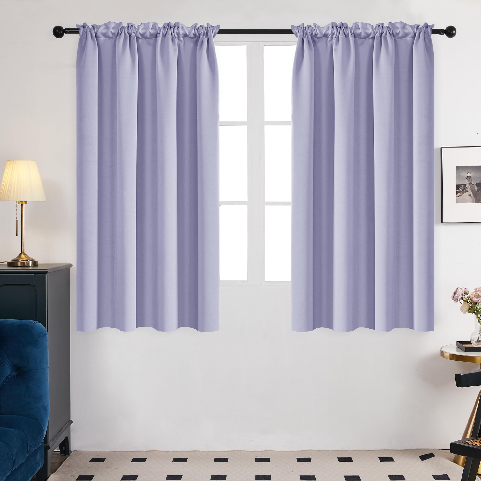 Deconovo Blackout Curtains For Bedroom–Thermal Insulated, Noise-Reducing, Energy-Efficient Drapes For Privacy & Soundproofing–Ideal For Parents, Seniors–42W X 45L Inch, Light Purple, 2 Panels