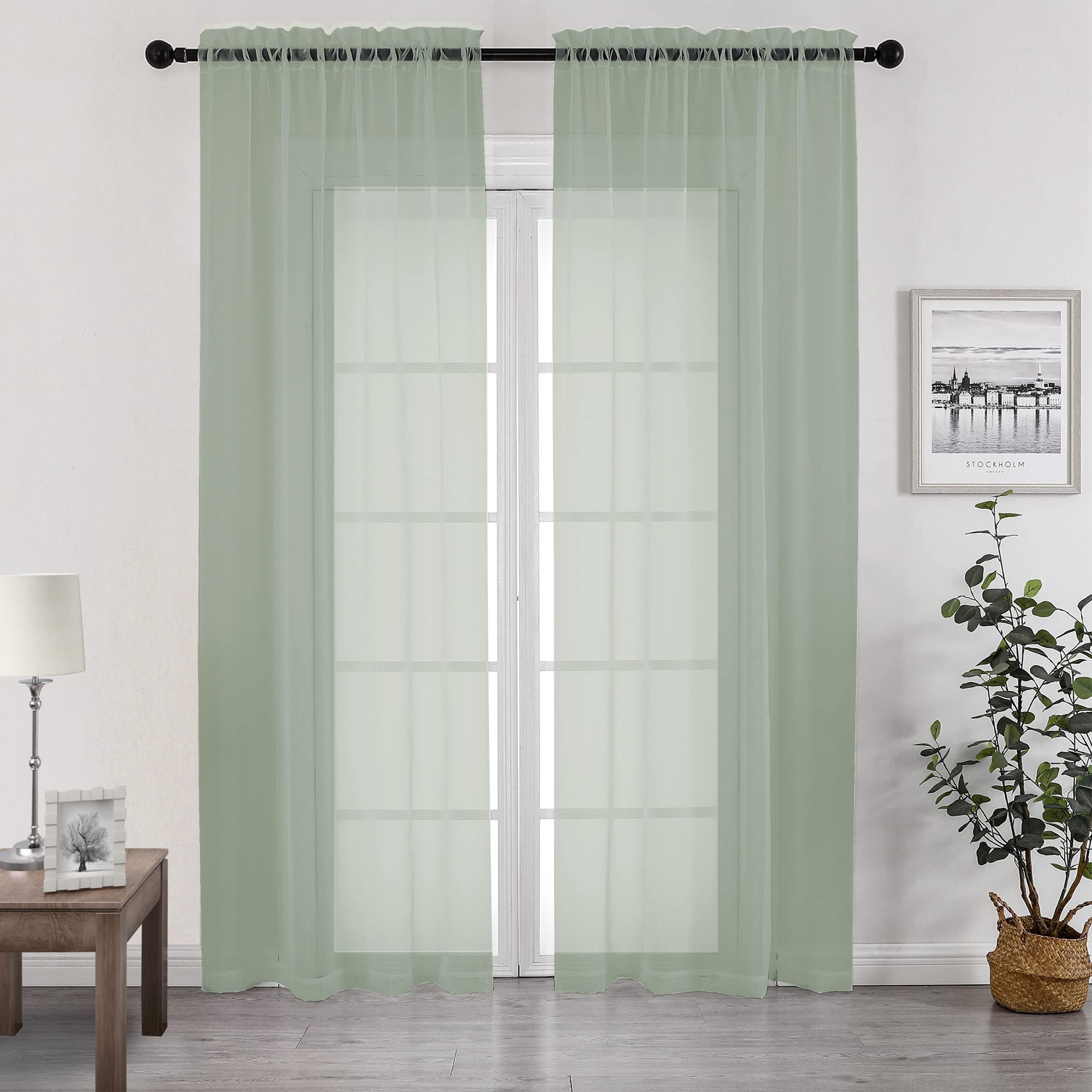 Chyhomenyc Living Room Sheer Curtains 96 Length 2 Panels Set for French Door, Gorgeous Window Decoration for Wedding & Party & B