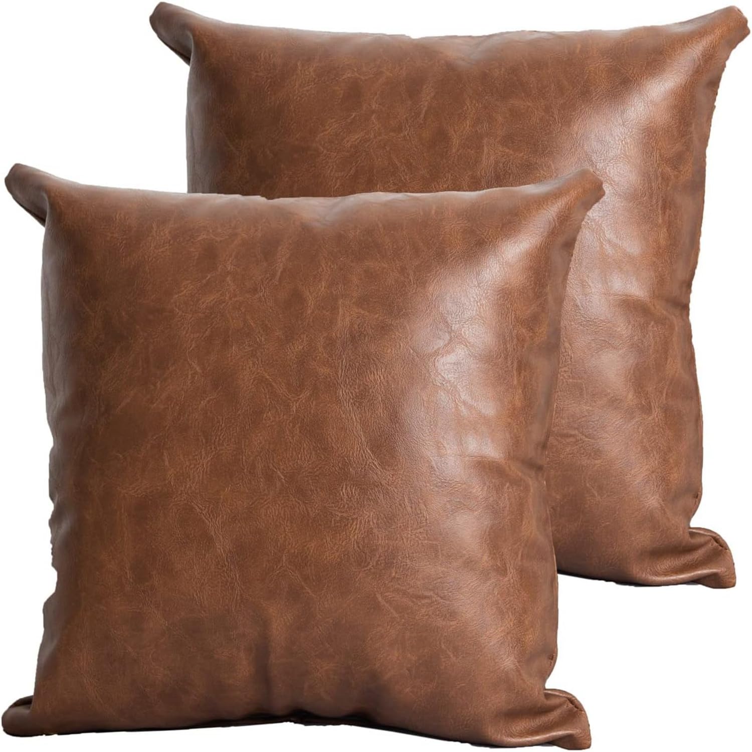 Tomwish Artificial Leather Pillow Case 18X18 Inch Set Of 2 Brown Decorative Modern Throw Pillow Covers For Bedroom Living Room S