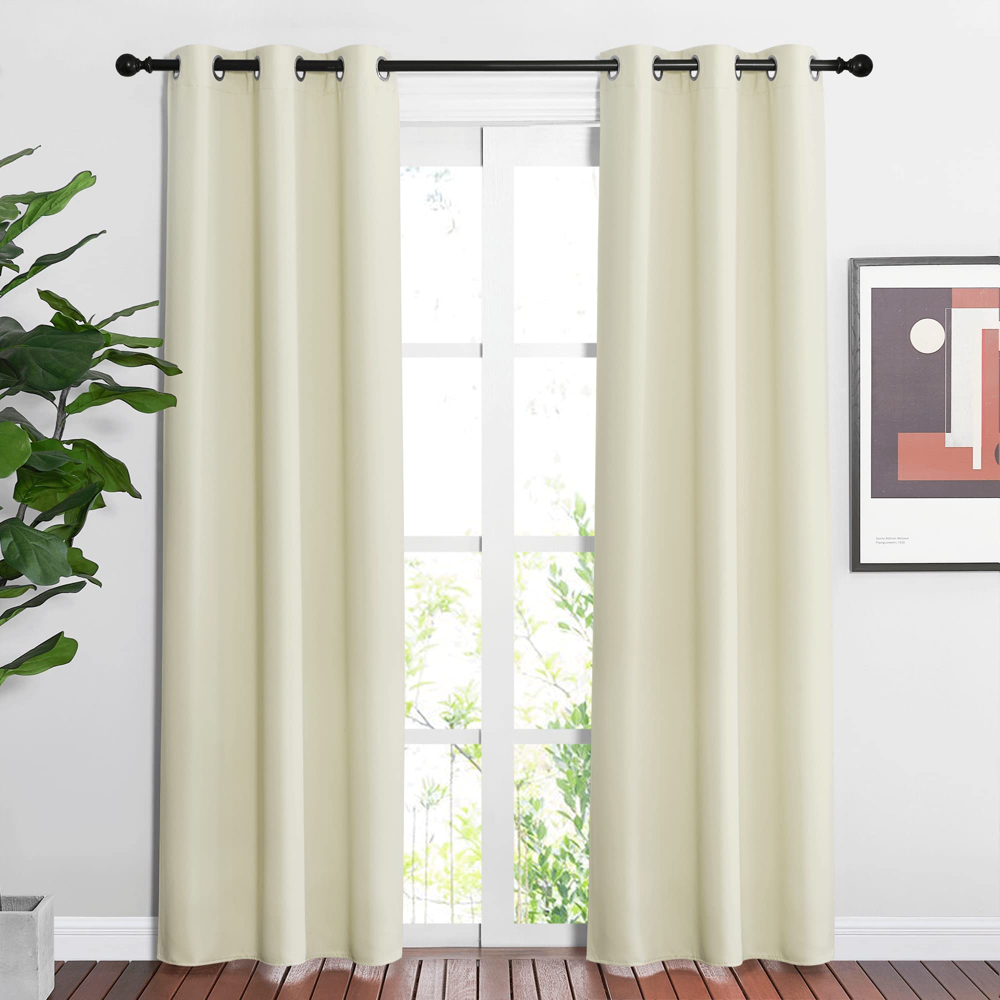 Nicetown Blackout Beige Curtains 84 Inch Long For Bedroom - Thermal Insulated Solid Grommet Vertical Drapes Room Darkening Drape