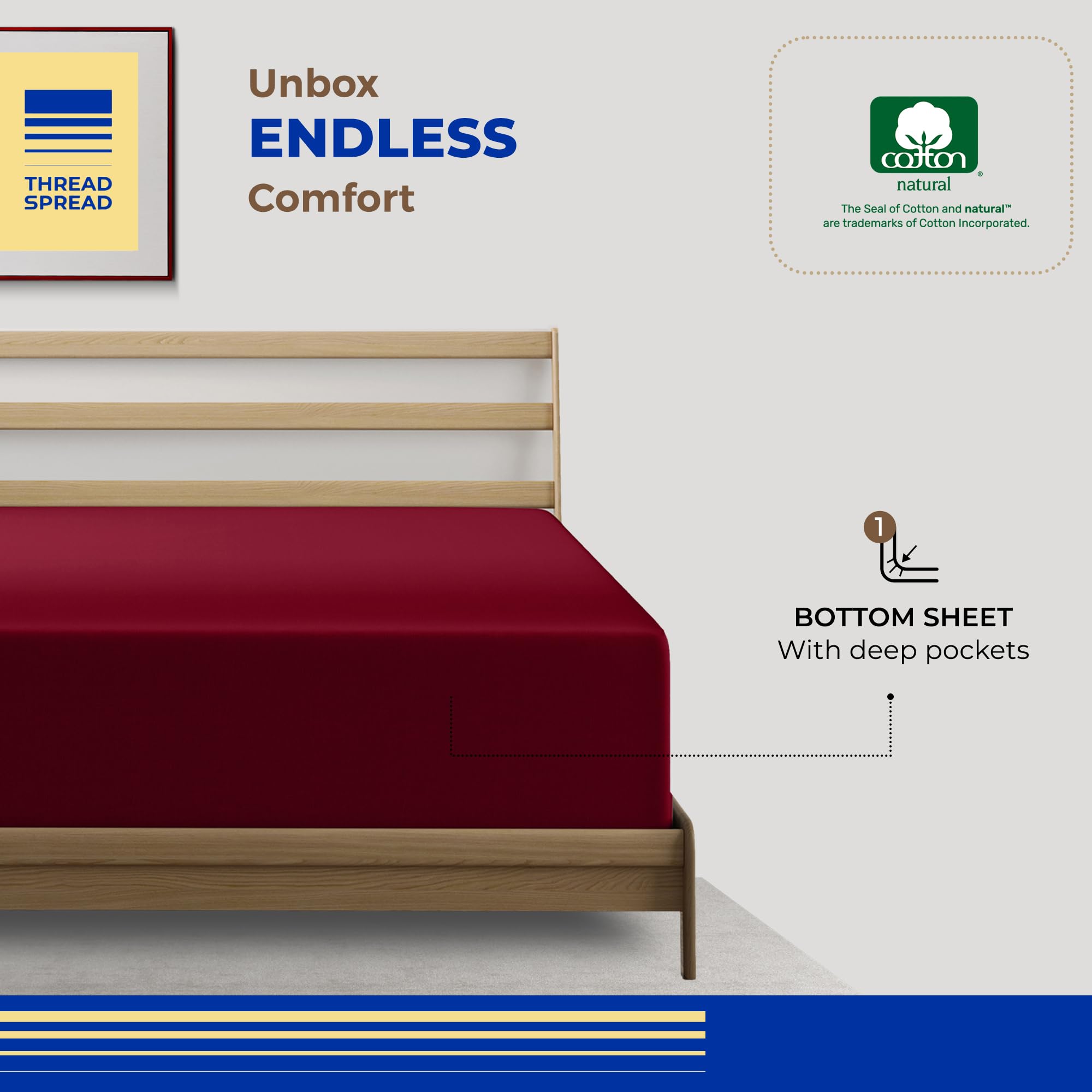 Thread Spread Luxury Egyptian Cotton California King Fitted Sheet Only - 1000 Thread Count Cal King Sheets Deep Pocket Fitted, Soft Sateen Weave Bottom Sheet - Fits Upto 18' Deep Mattress - Burgundy