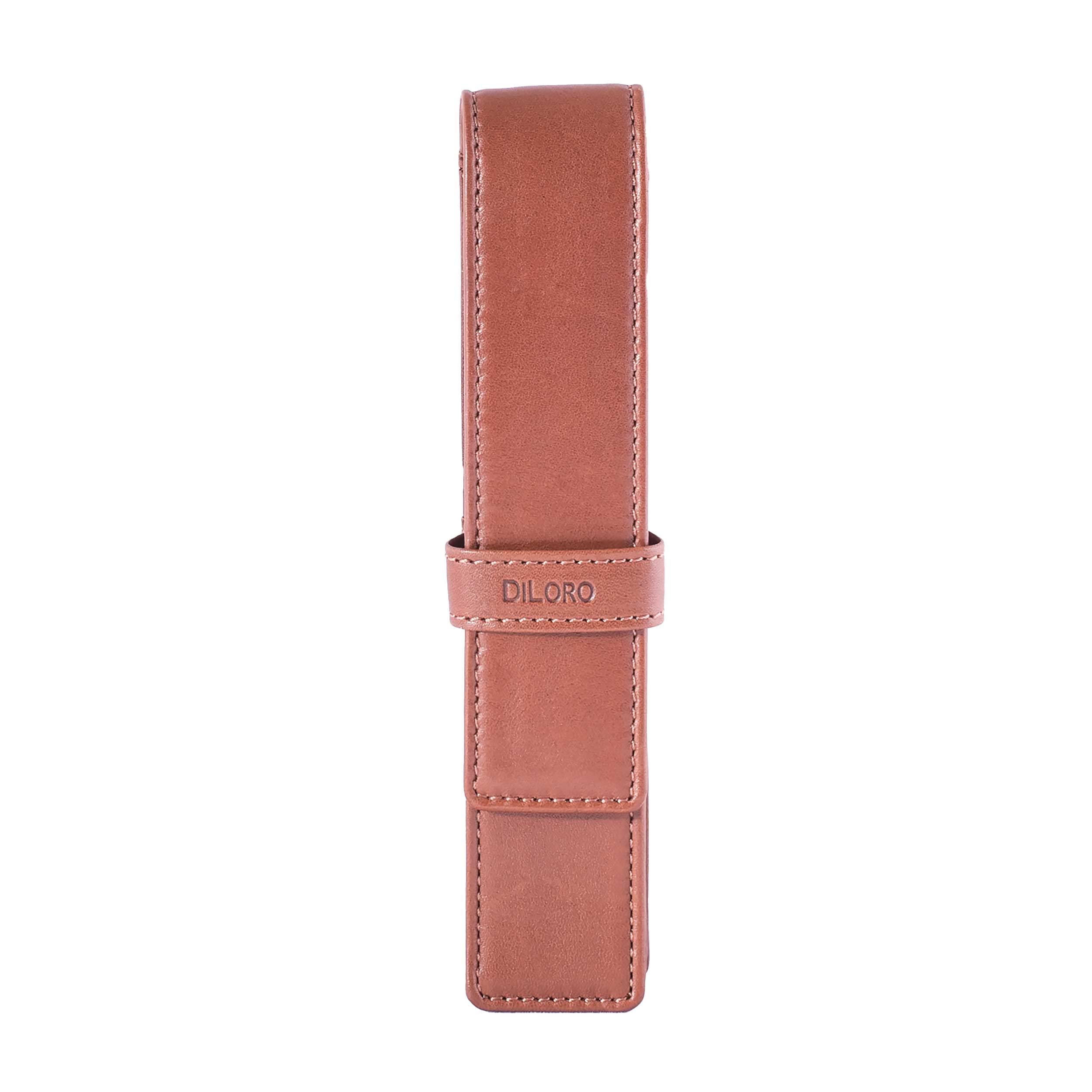 Diloro Leather Single Pen Case Pencil Pouch Holder For One Fountain Ballpoint Rollerball Pen And Pencil (Bugatti Tan)