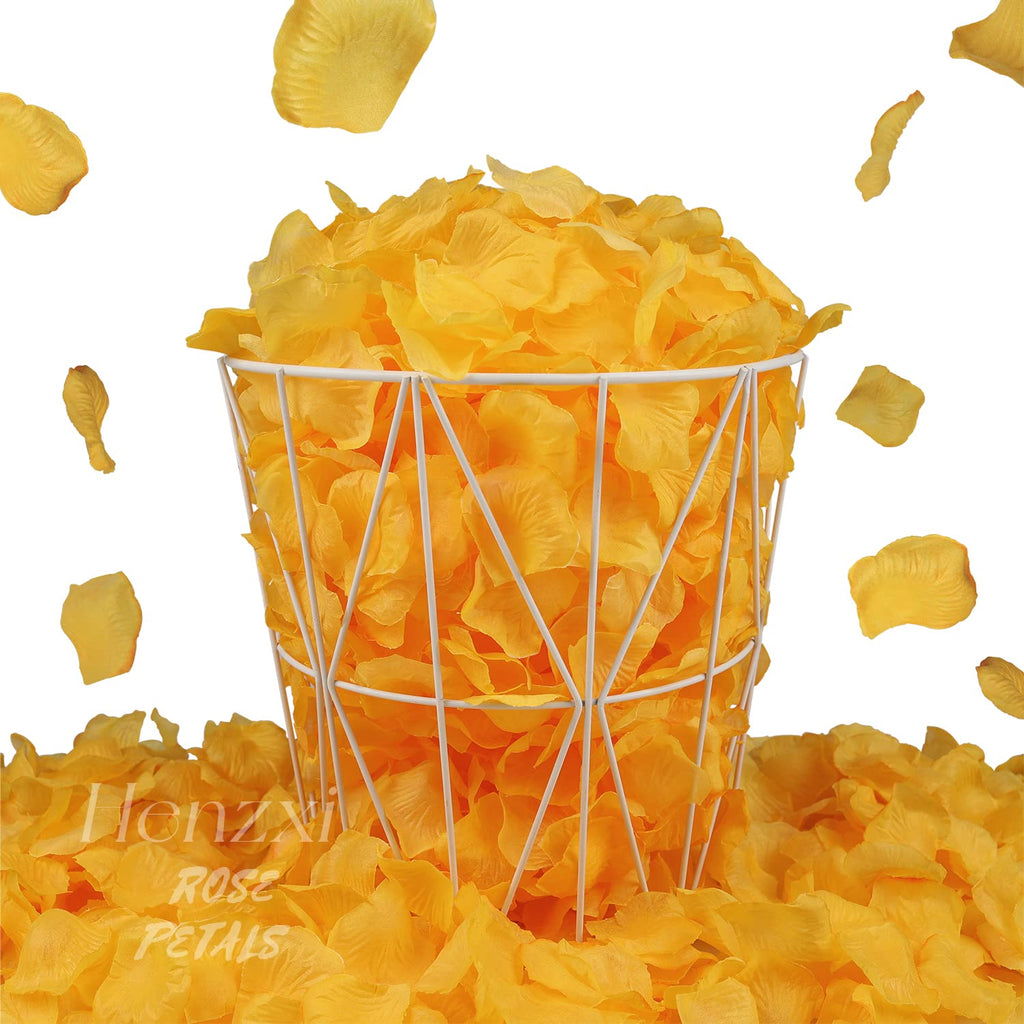 Henzxi 1000 Pcs Royal Yellow Rose Petals, Artificial Flower Petals, For Romantic Night, Wedding, Event, Party, Valentine Decor (